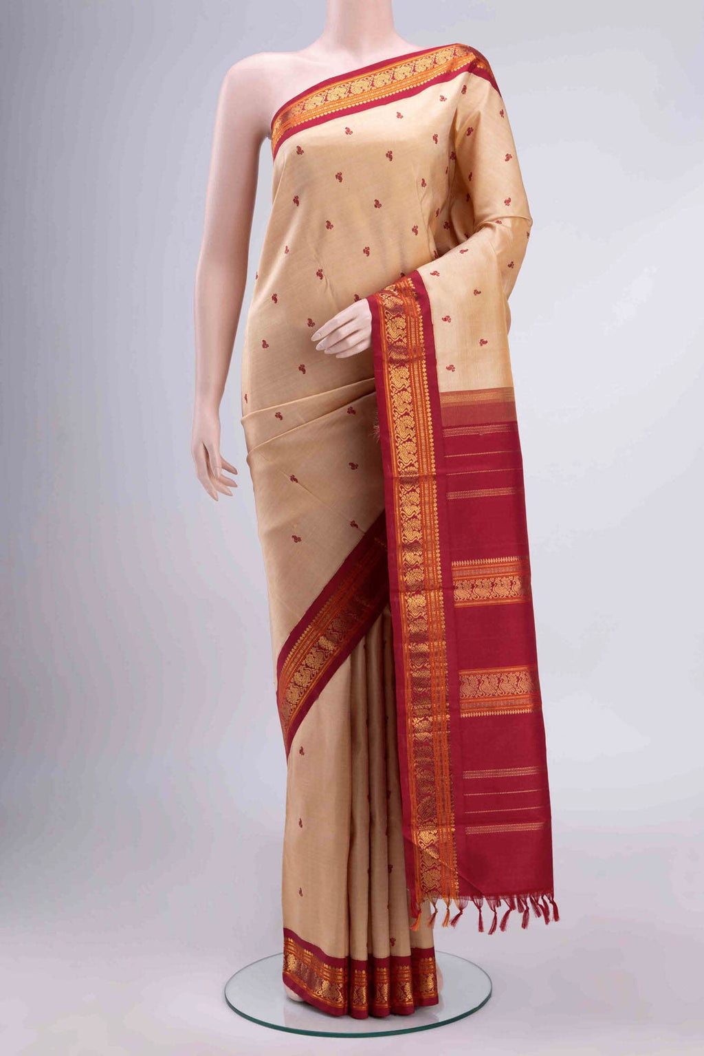 Pure Silk Pure Zari Beige Kanchipuram Saree