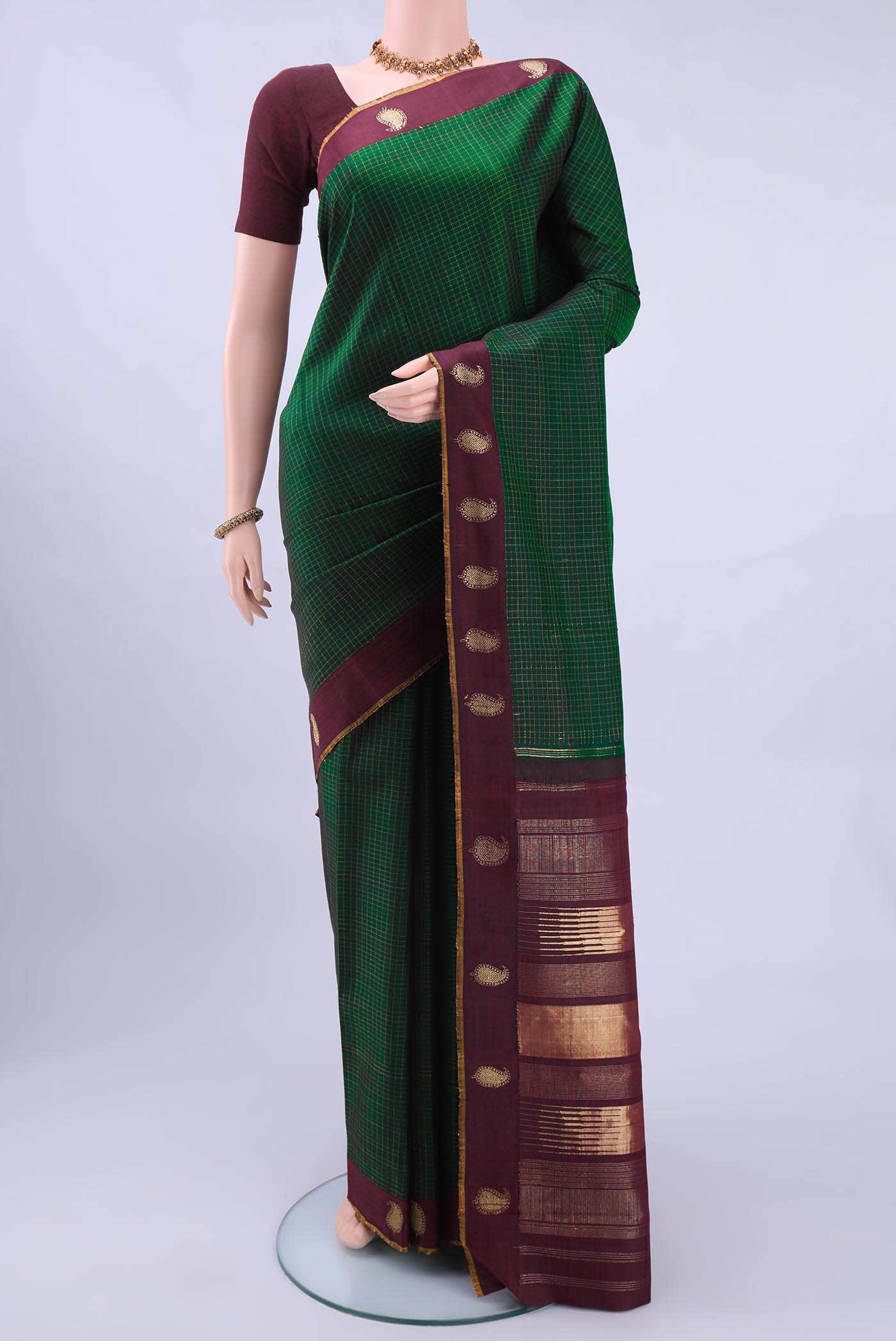 Bottle Green Kanchipuram Silk Saree