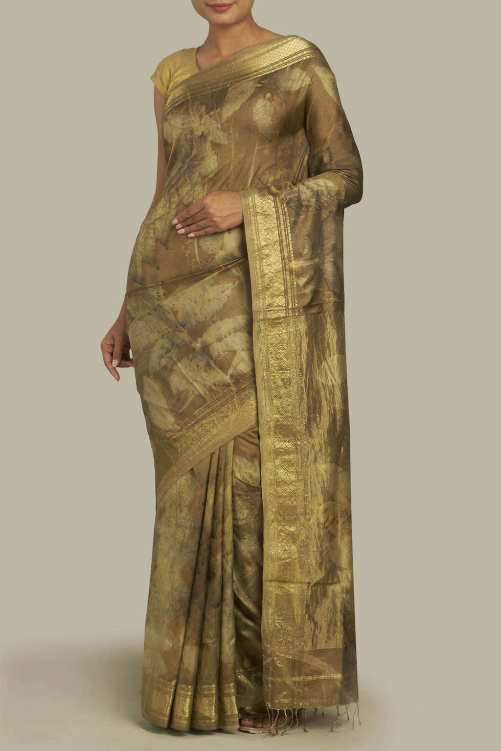 Green Printed Silk Saree