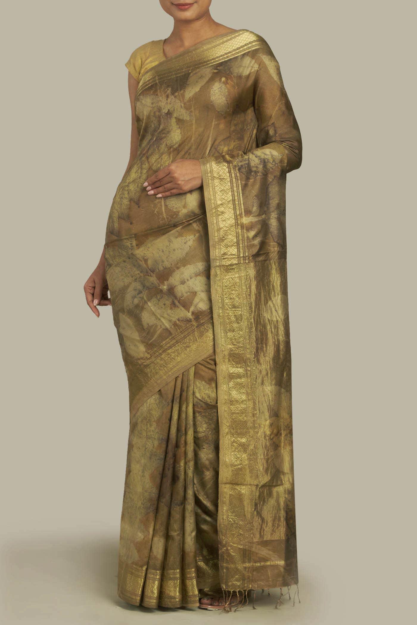 Green Printed Silk Saree