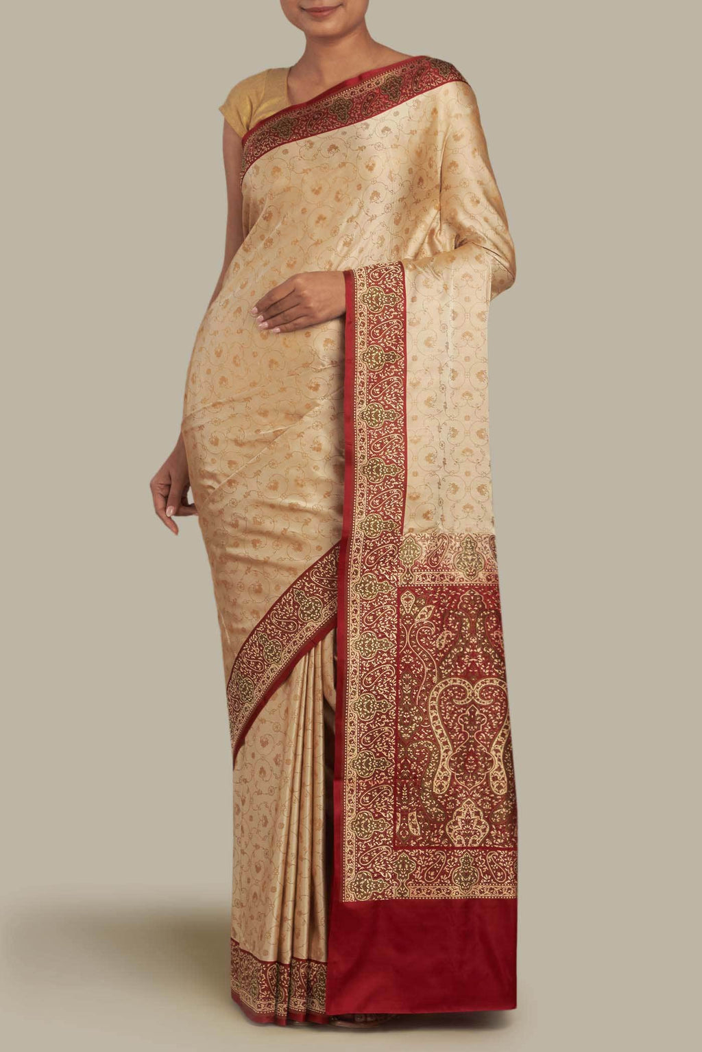 Beige Banarasi Silk Saree