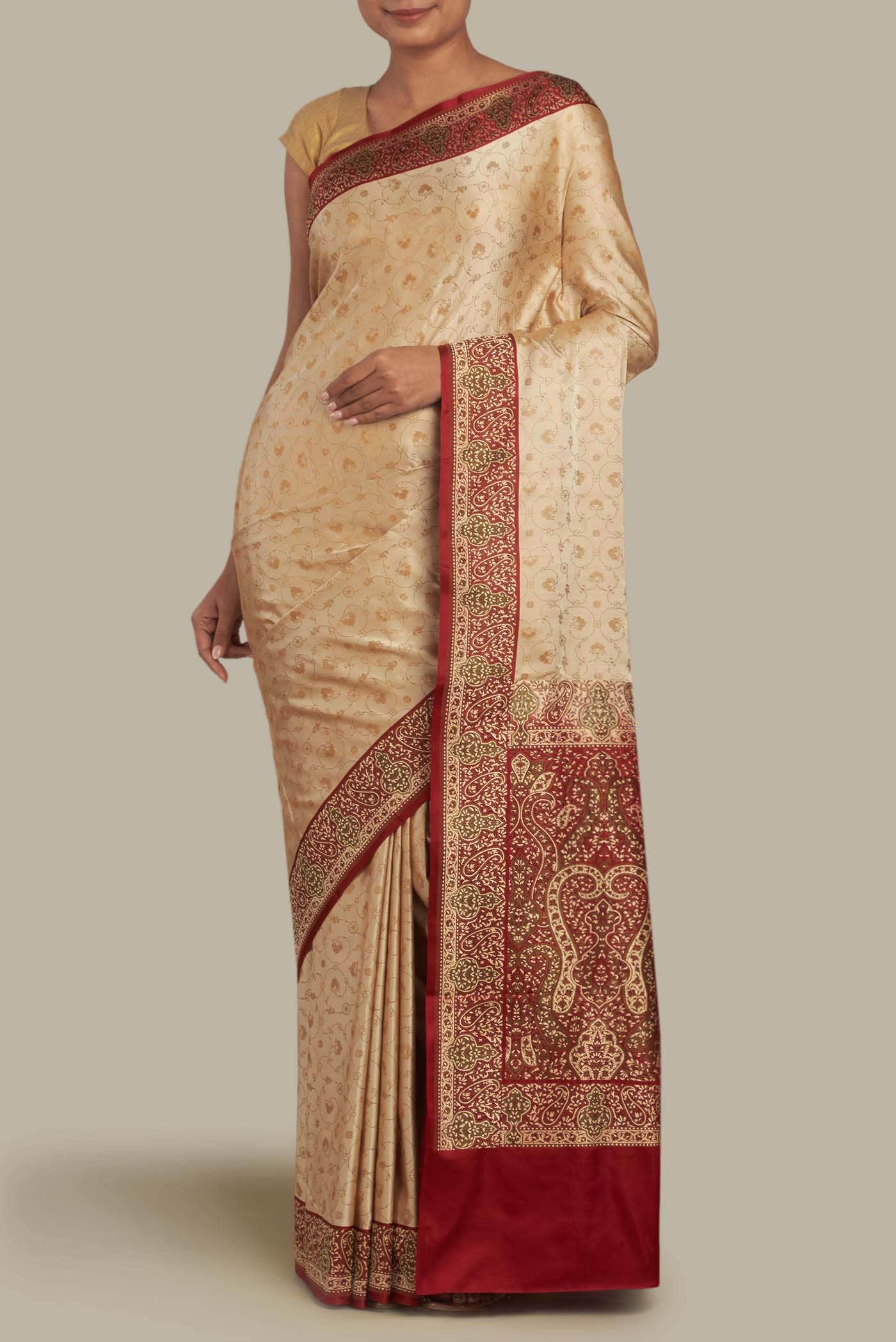 Beige Banarasi Silk Saree