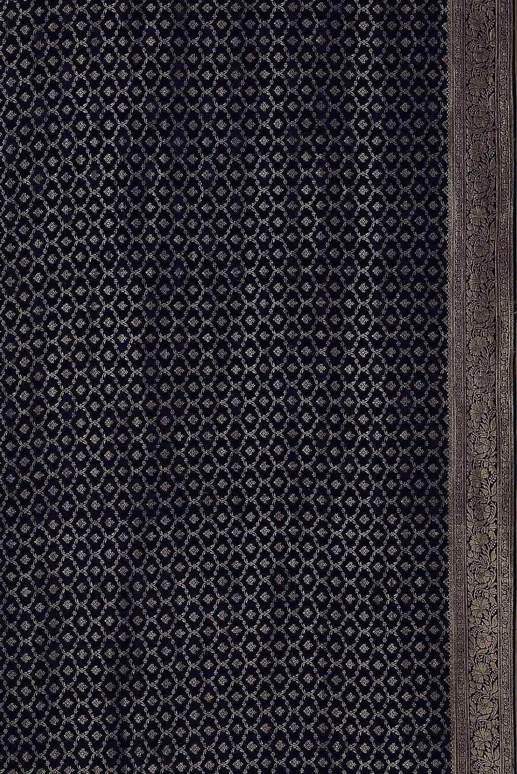 Navy Blue Mysore Crepe Saree