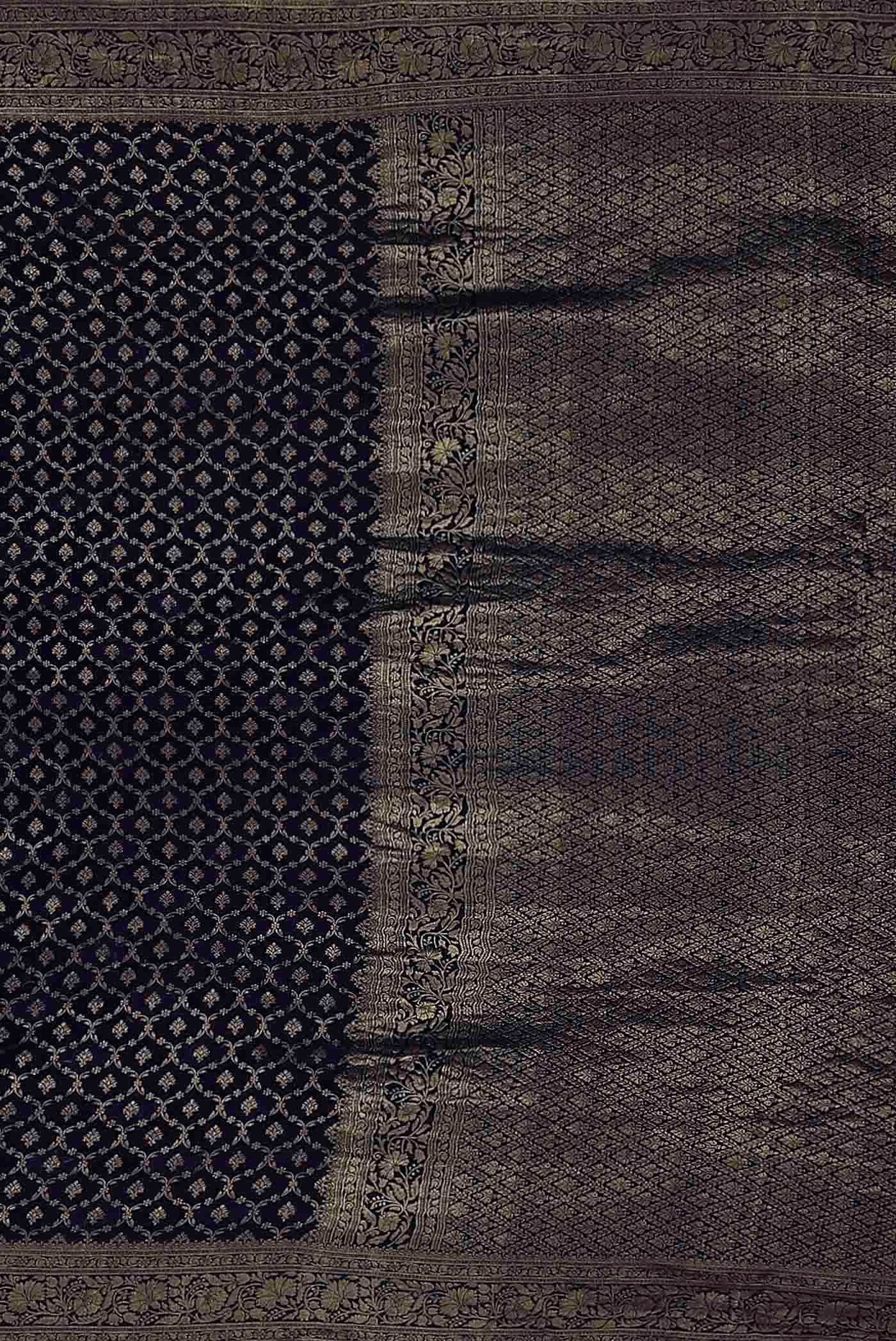 Navy Blue Mysore Crepe Saree