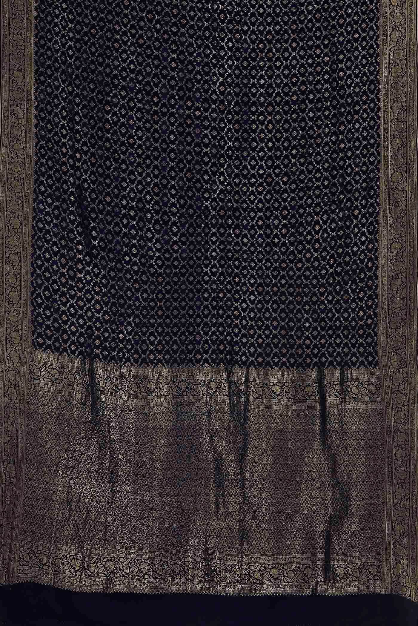 Navy Blue Mysore Crepe Saree