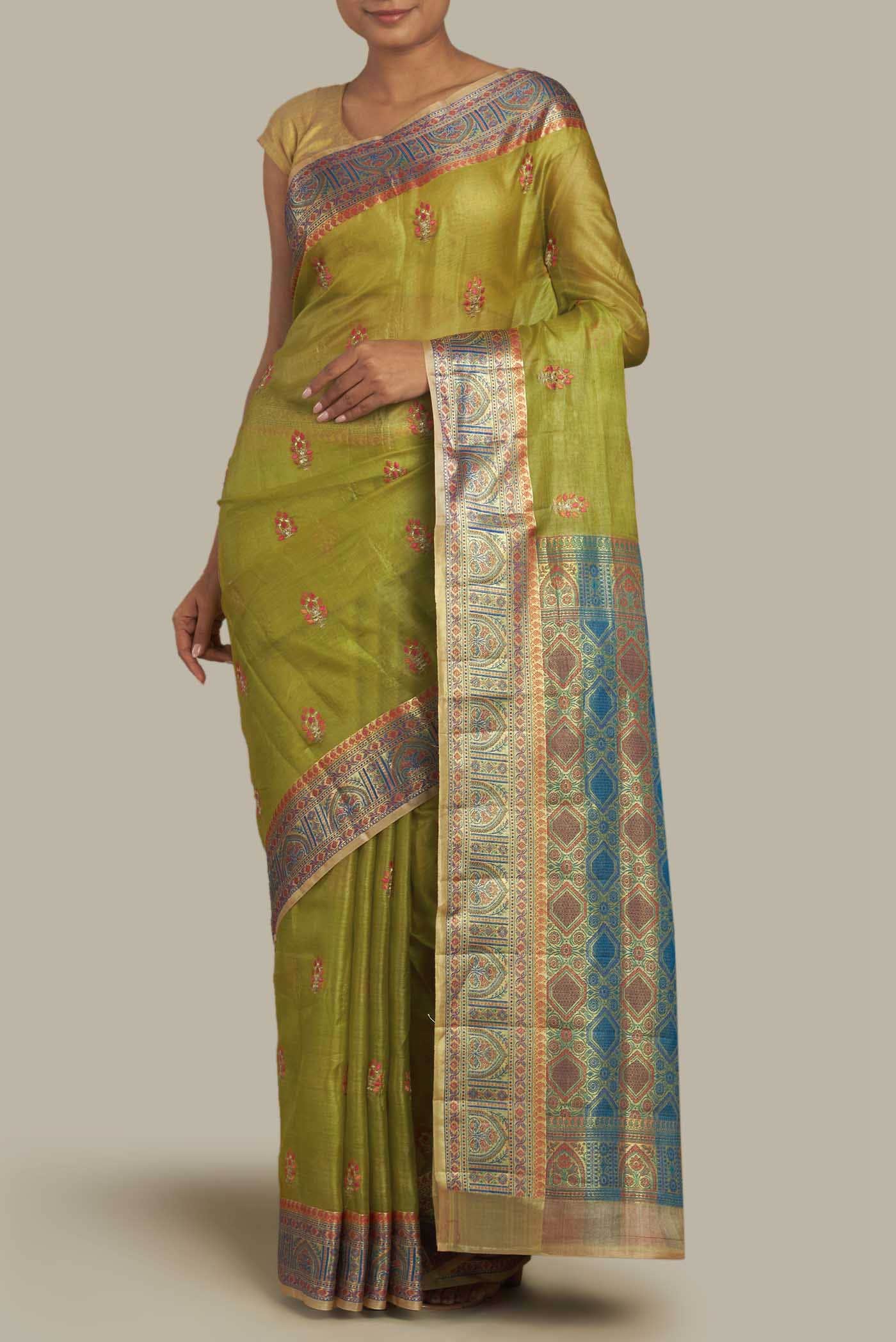 Green Banarasi Tussar Silk Saree