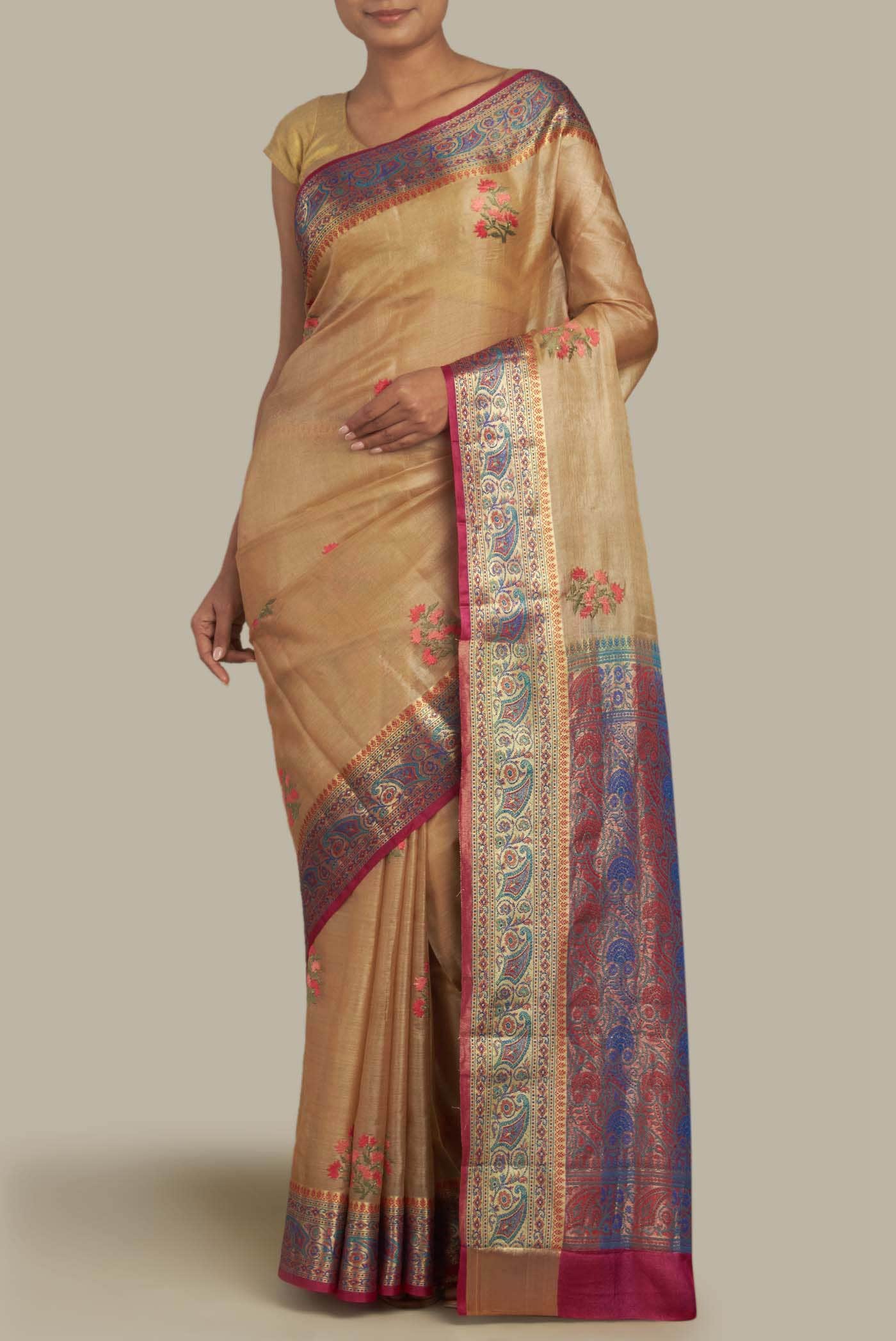 Beige Banarasi Tussar Silk Saree