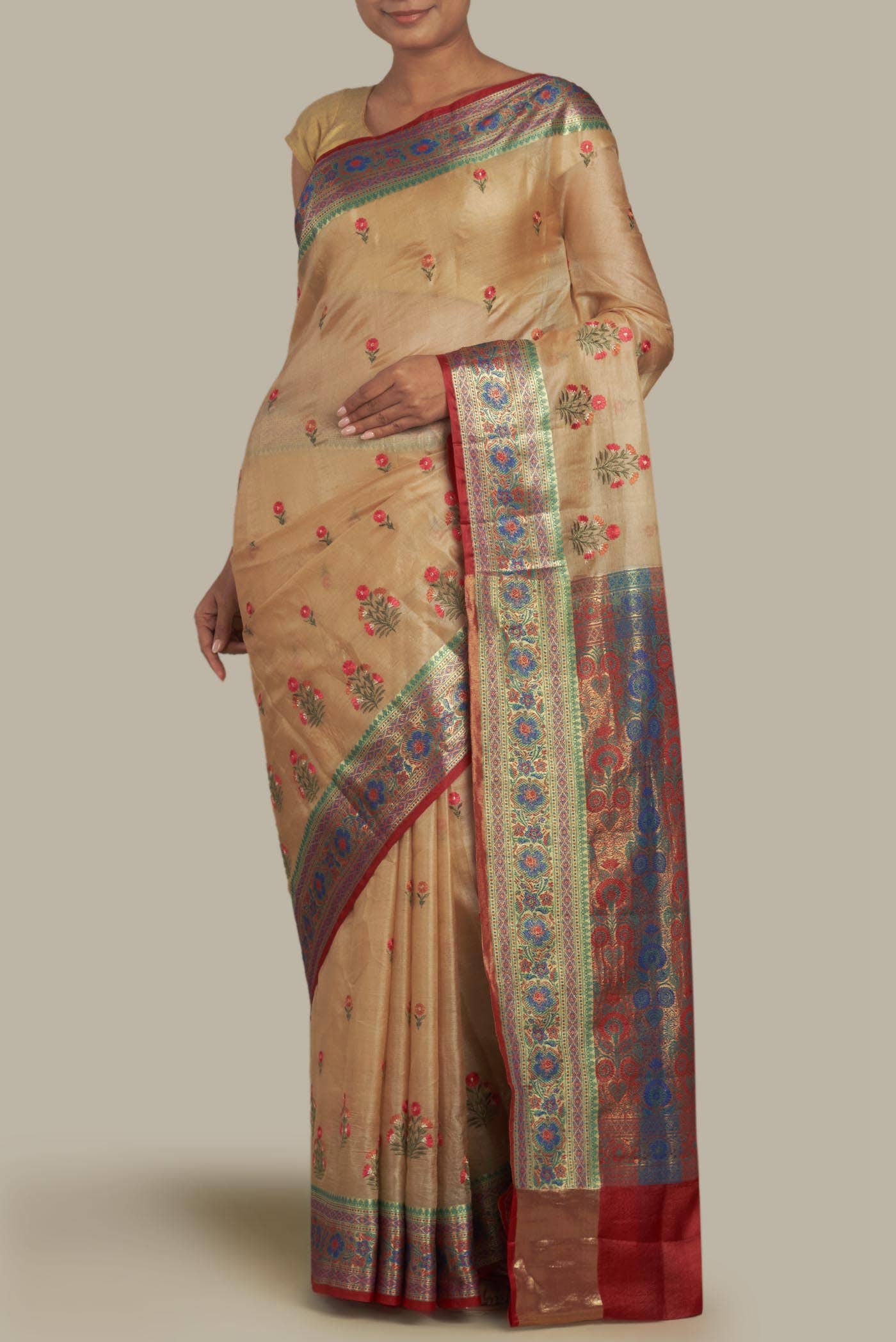Beige Banarasi Tussar Silk Saree