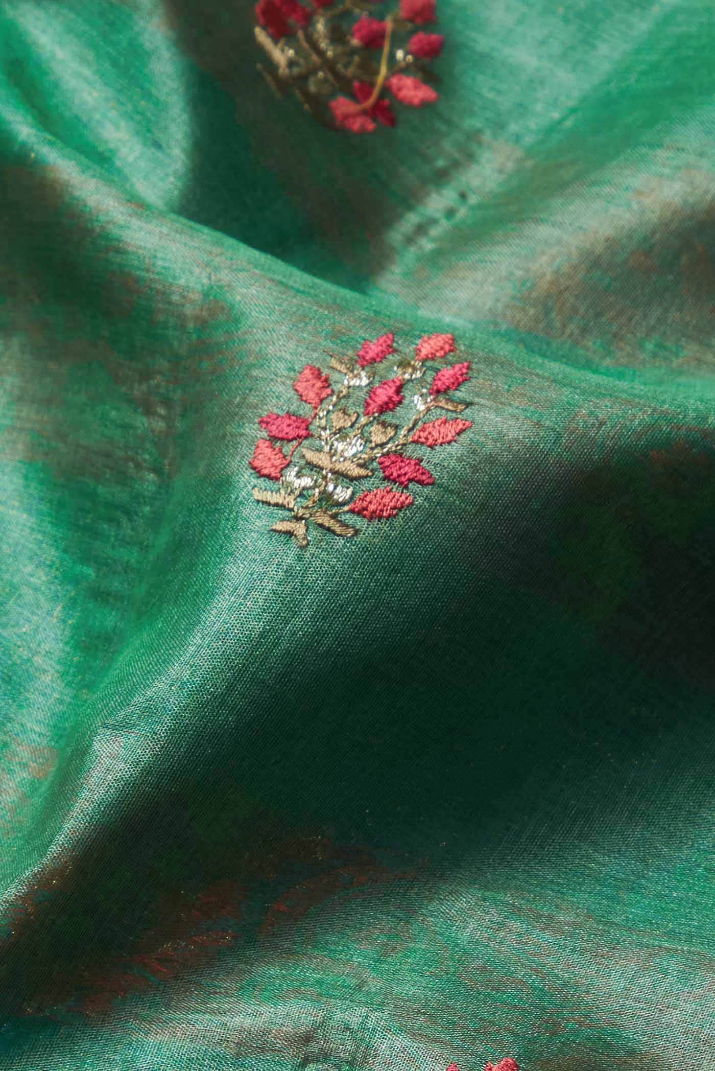 Green Banarasi Tussar Silk Saree