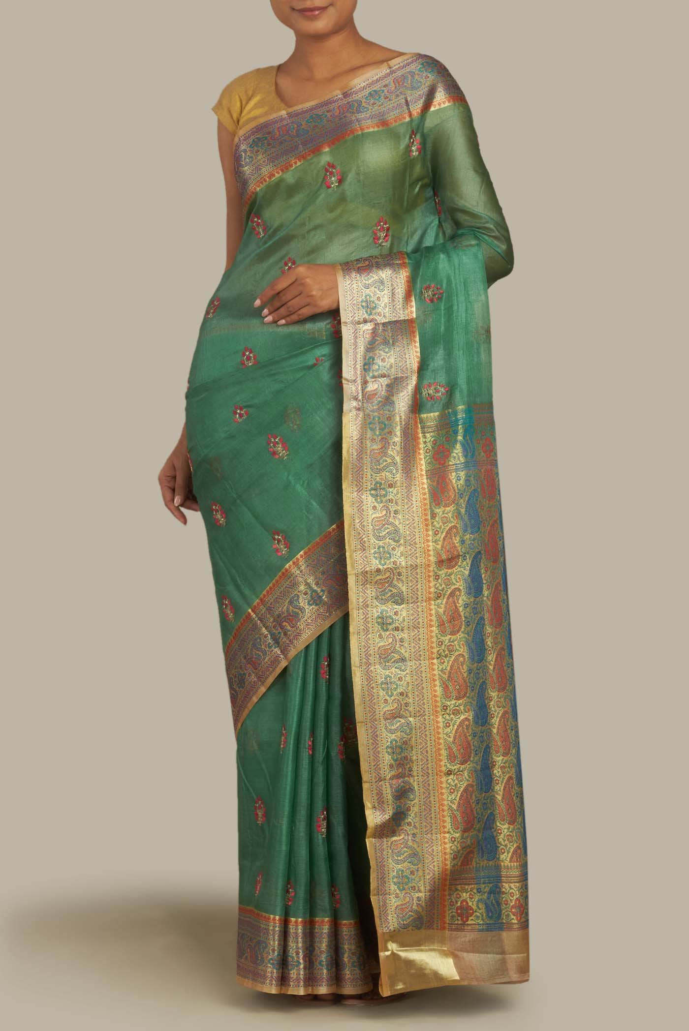 Green Banarasi Tussar Silk Saree