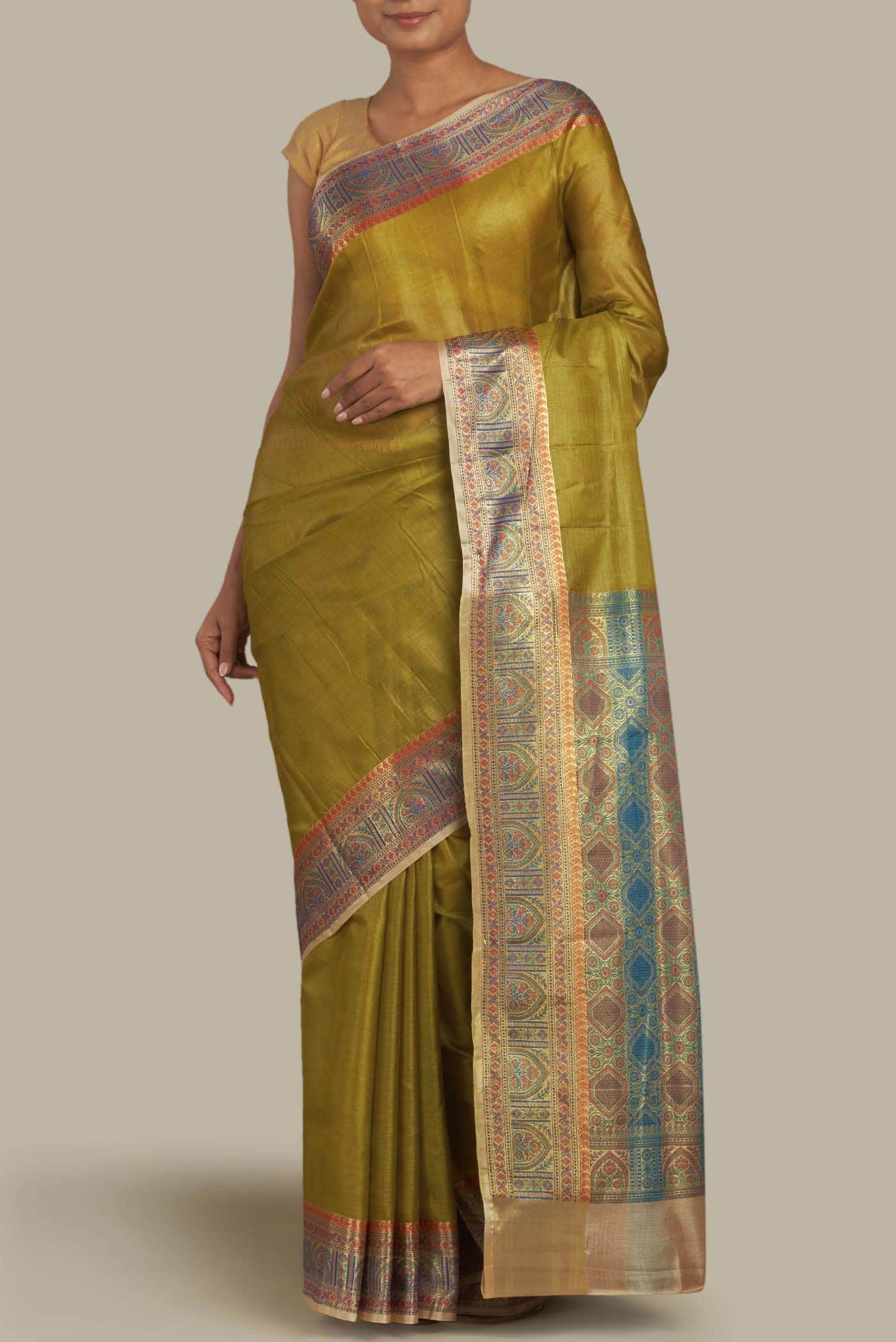 Green Banarasi Tussar Silk Saree
