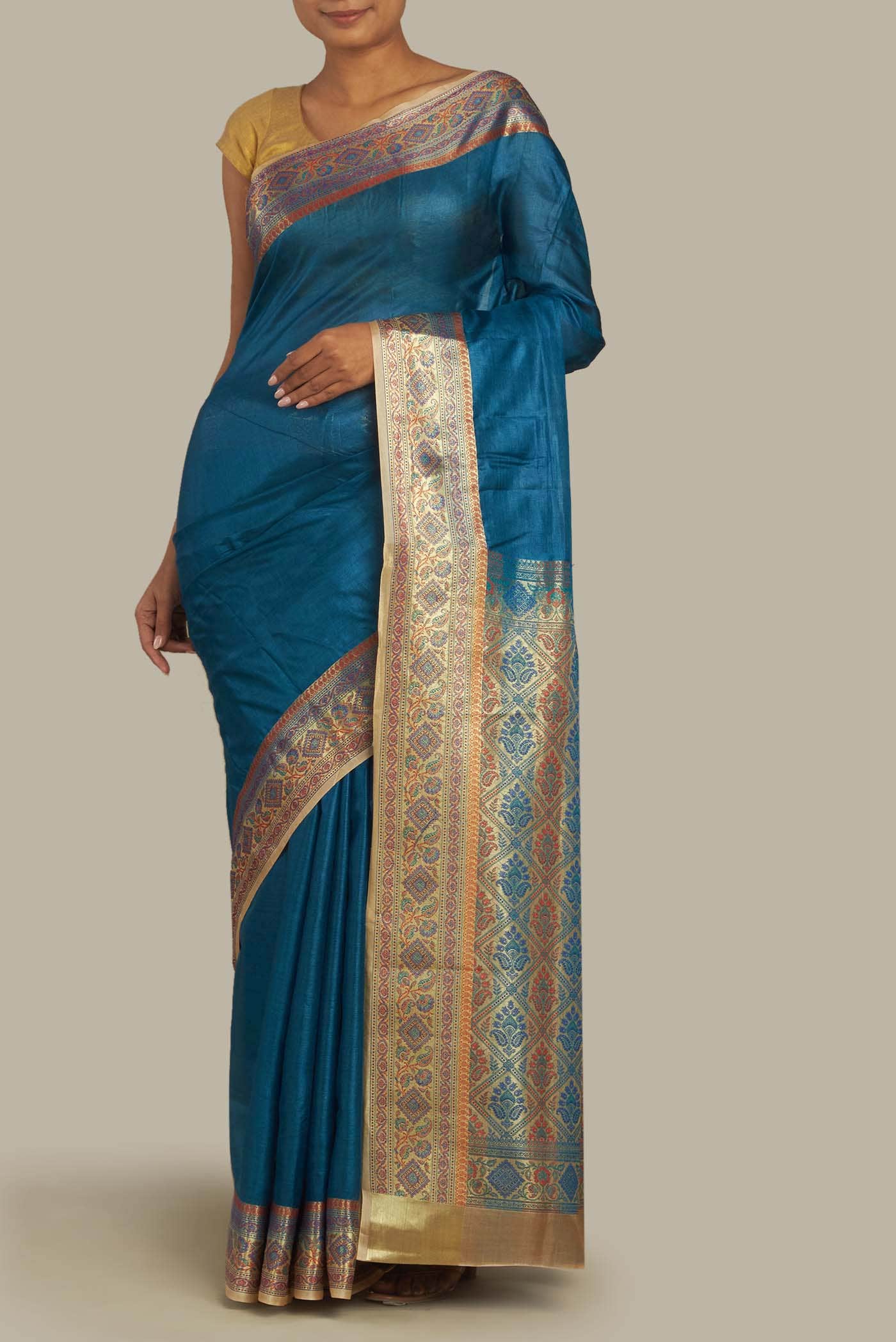 Blue Banarasi Tussar Silk Saree