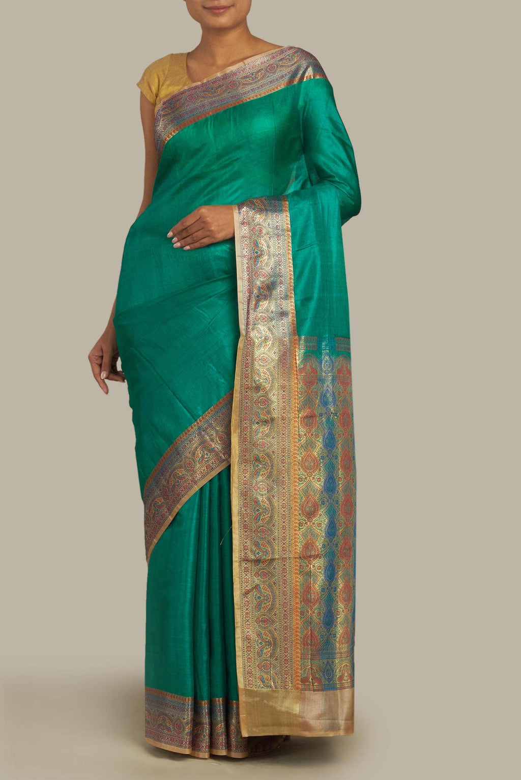 Green Banarasi Tussar Silk Saree