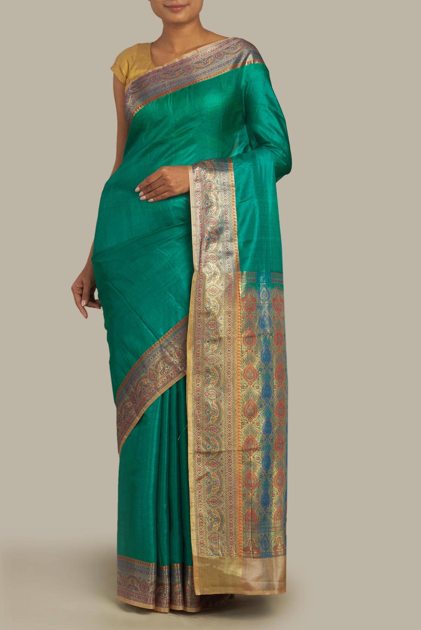 Green Banarasi Tussar Silk Saree
