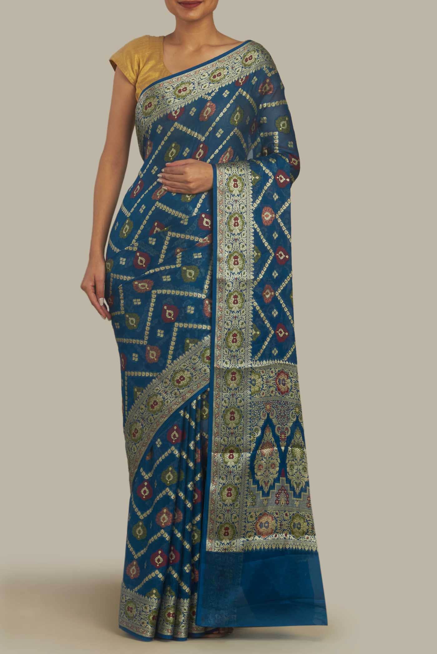 Blue Banarasi Georgette Saree
