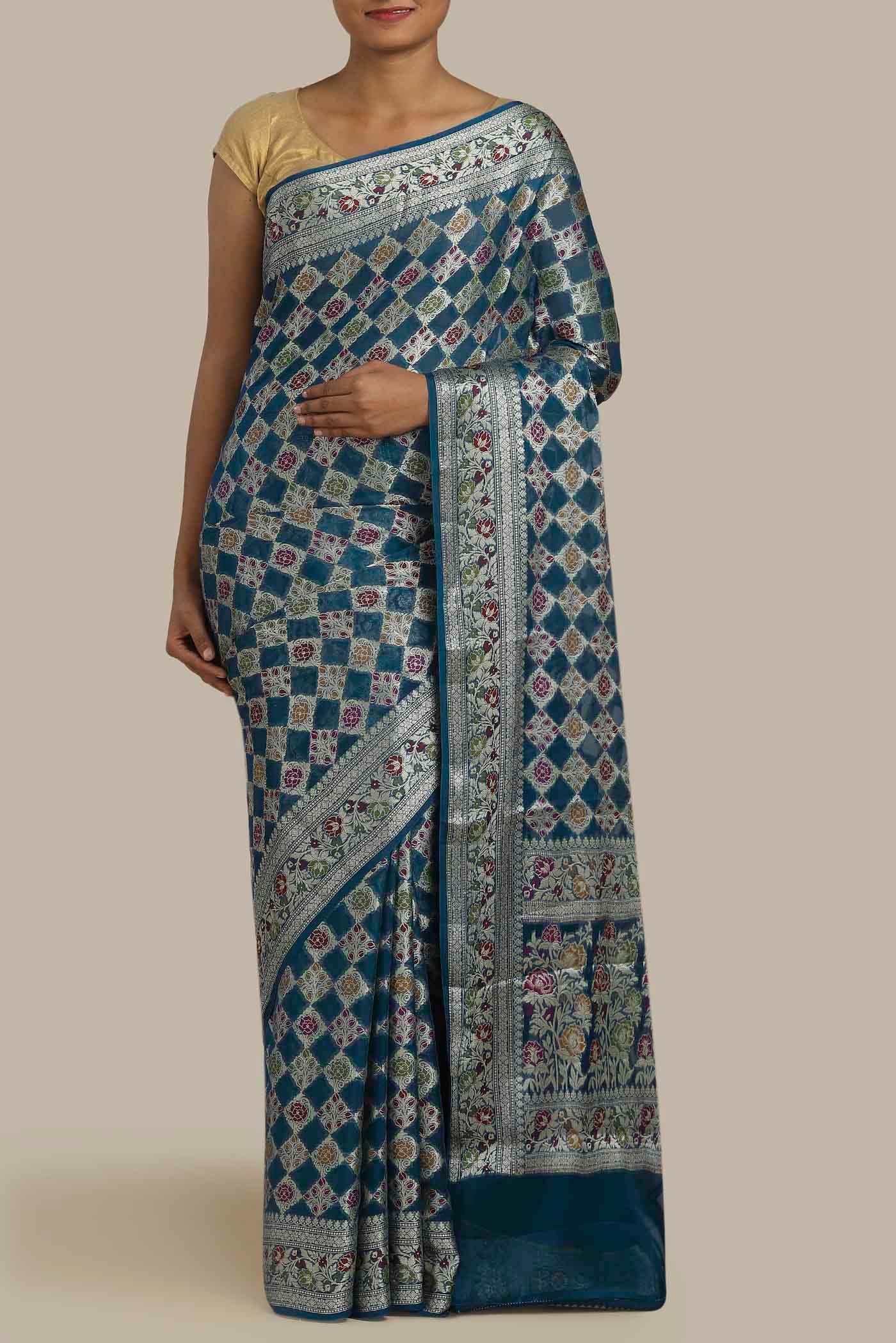 Blue Banarasi Georgette Saree
