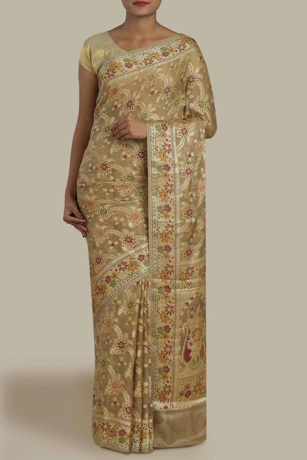Beige Banarasi Georgette Saree