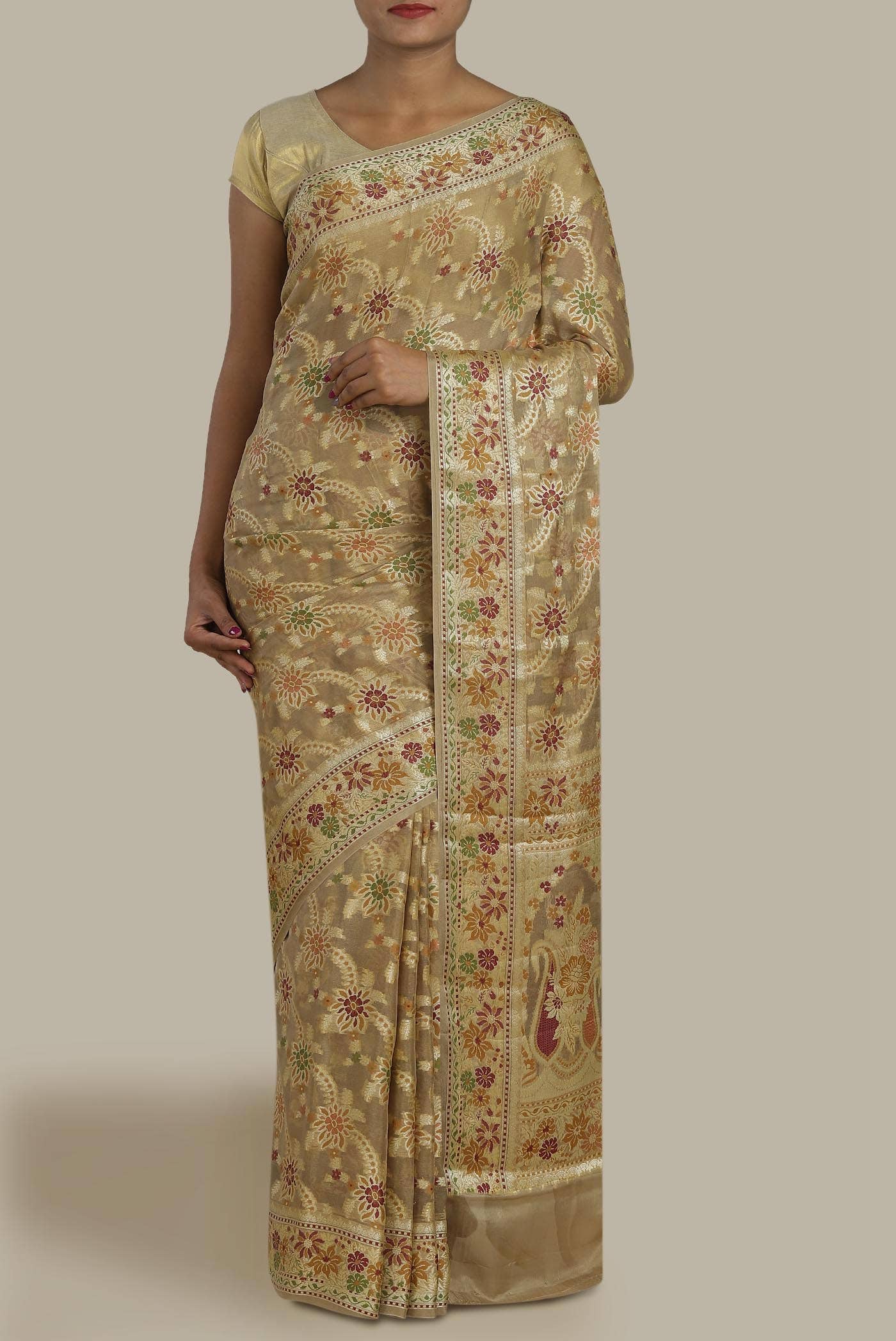 Beige Banarasi Georgette Saree