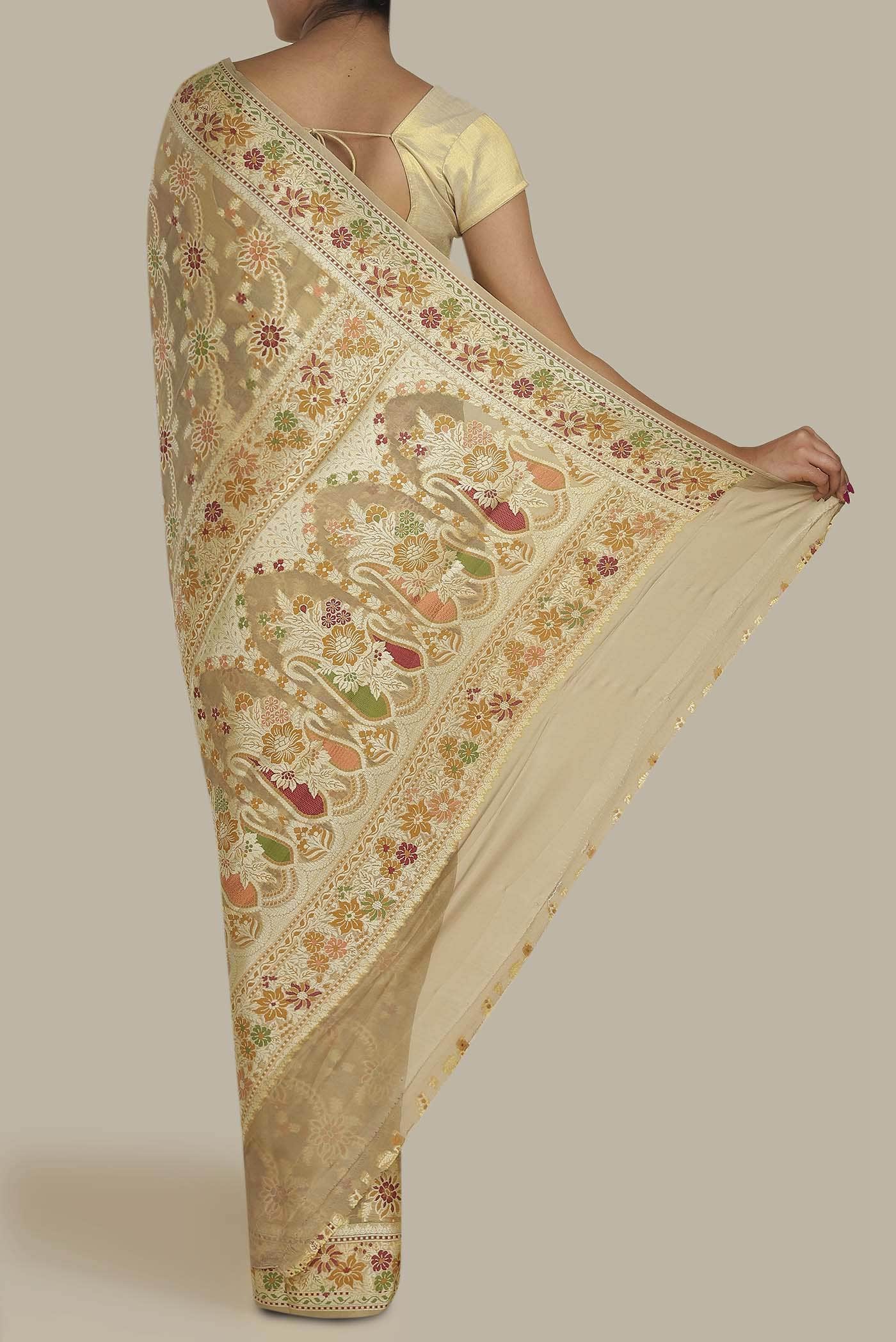 Beige Banarasi Georgette Saree
