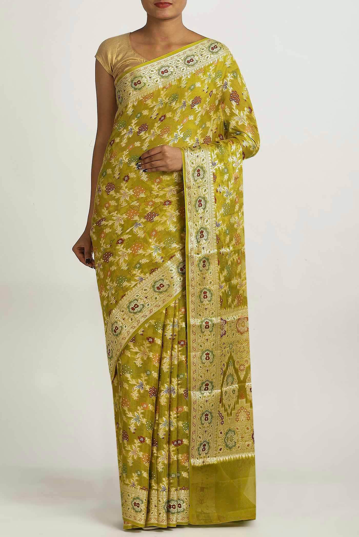 Green Banarasi Georgette Saree