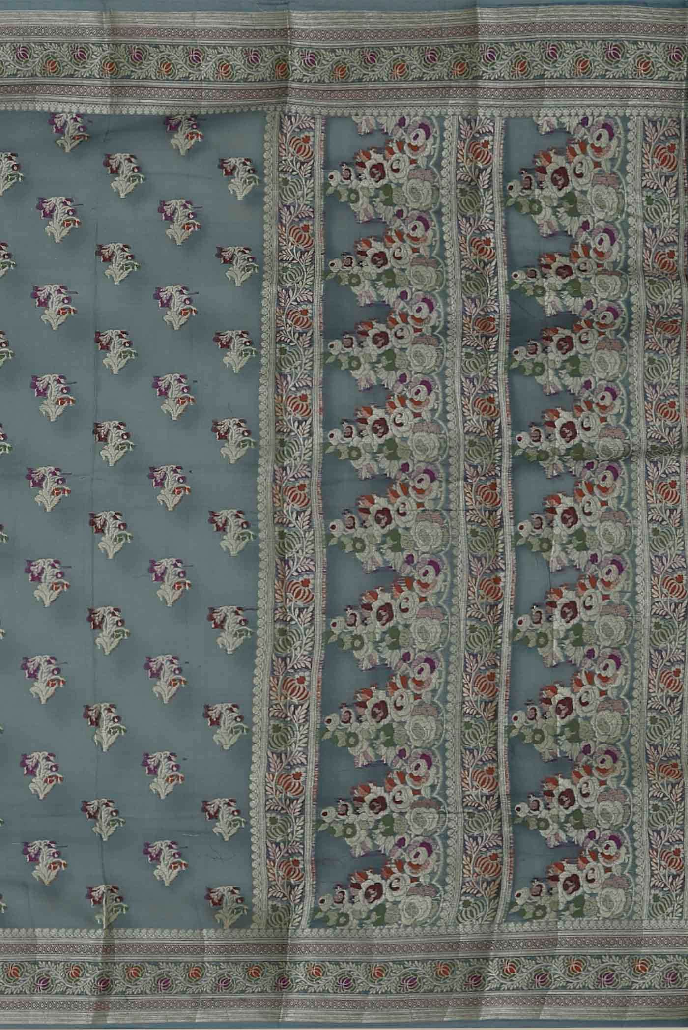 Blue Grey Banarasi Georgette Saree