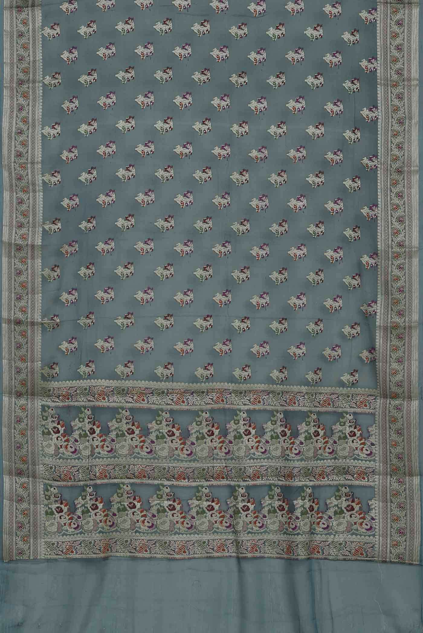 Blue Grey Banarasi Georgette Saree