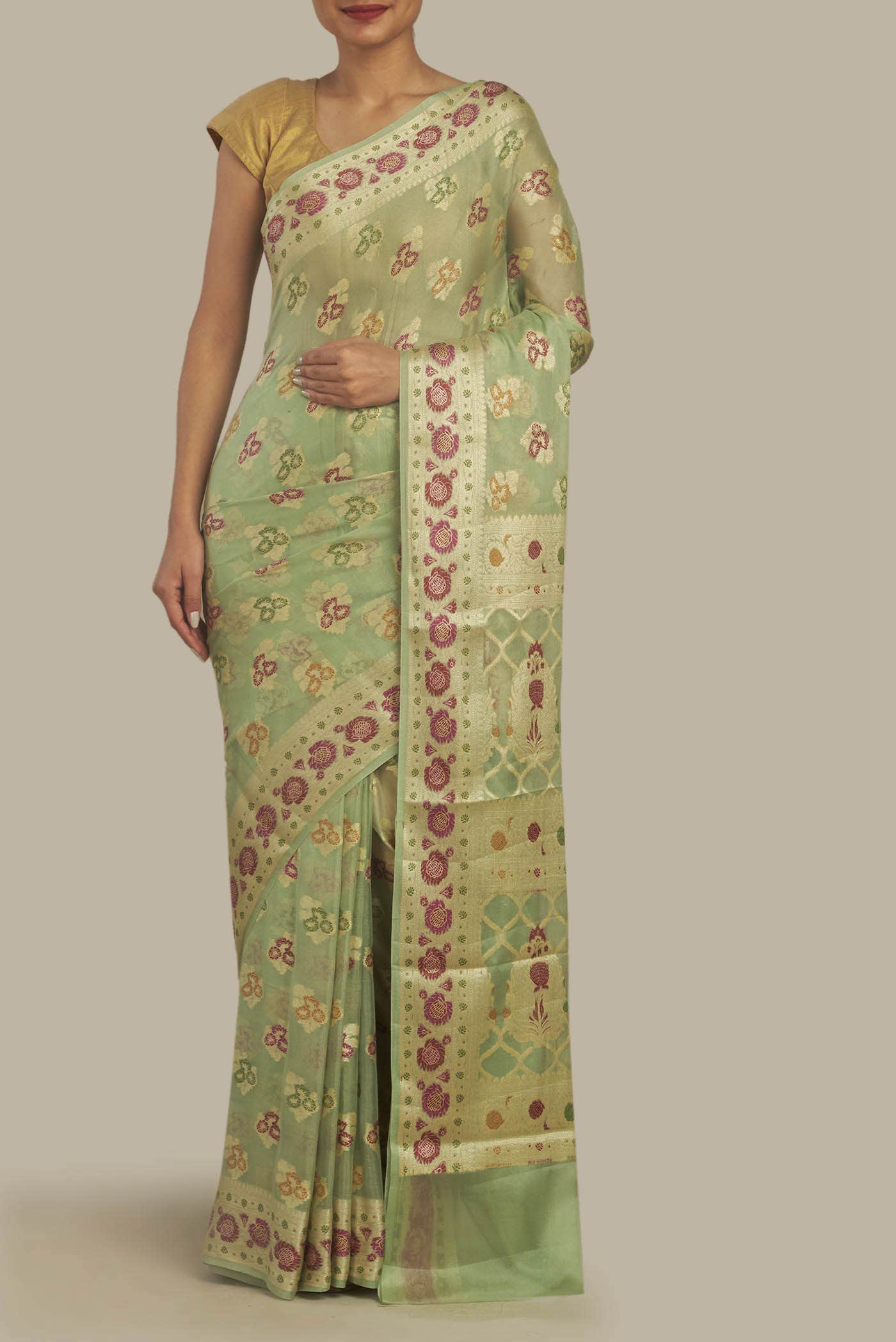 Green Banarasi Georgette Saree
