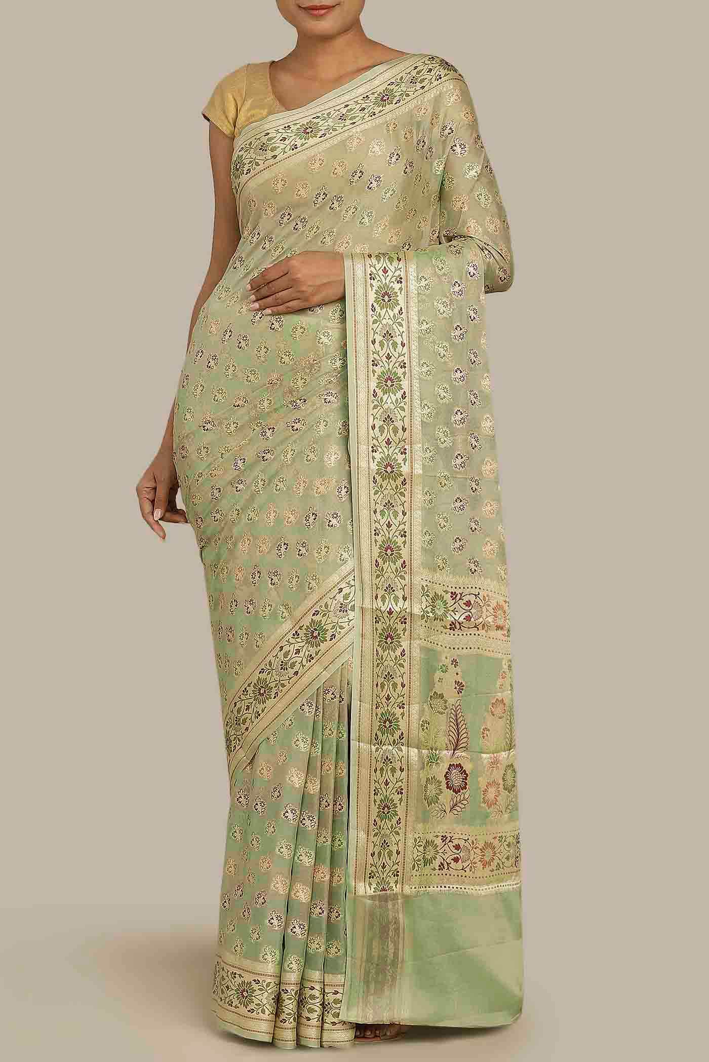 Green Banarasi Georgette Saree