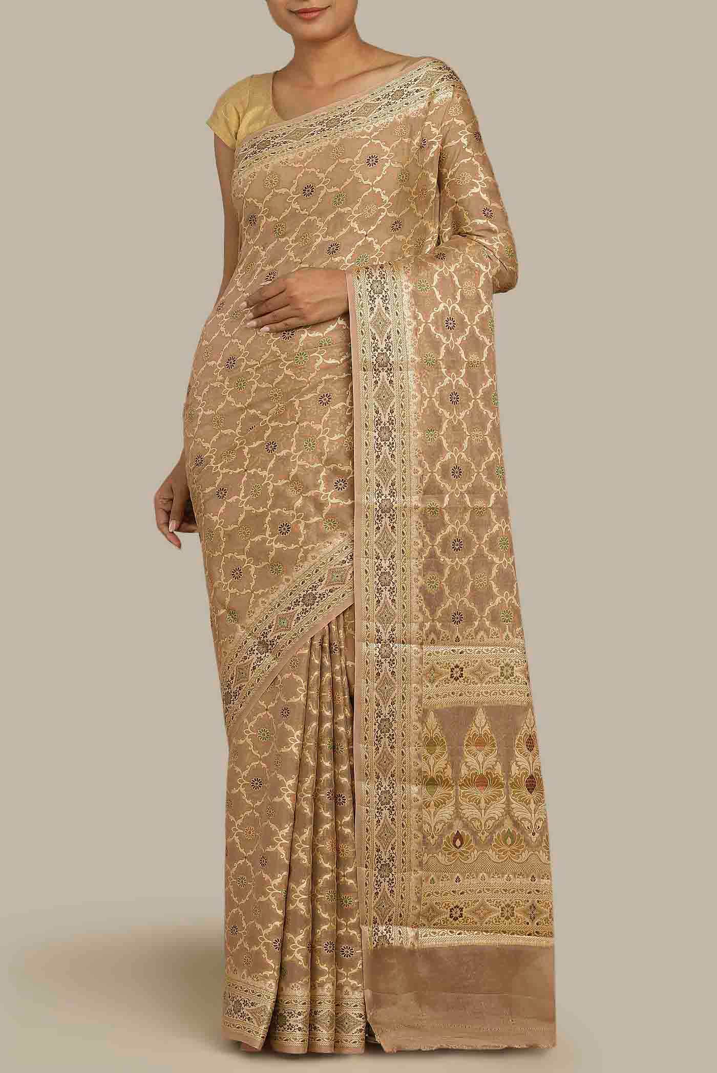 Beige Banarasi Georgette Saree