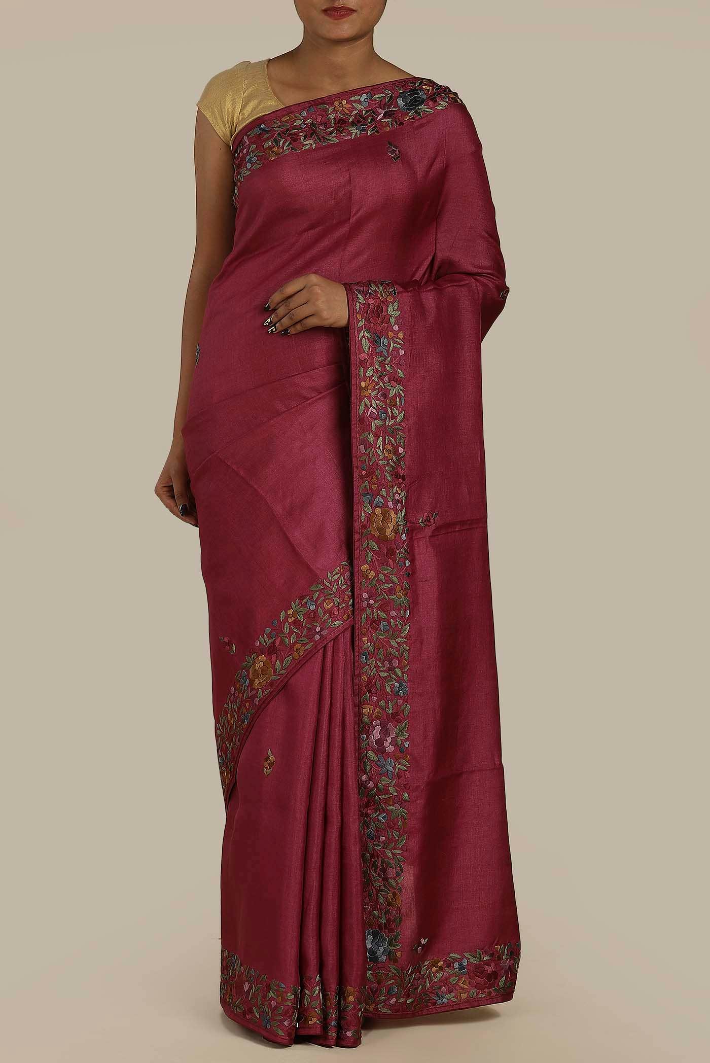 Maroon Tussar Silk Saree