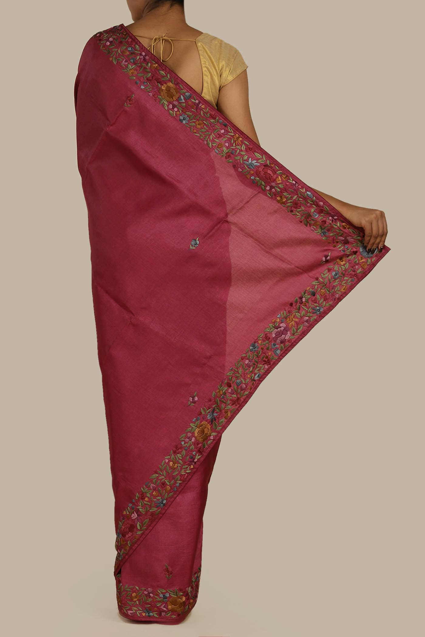 Maroon Tussar Silk Saree