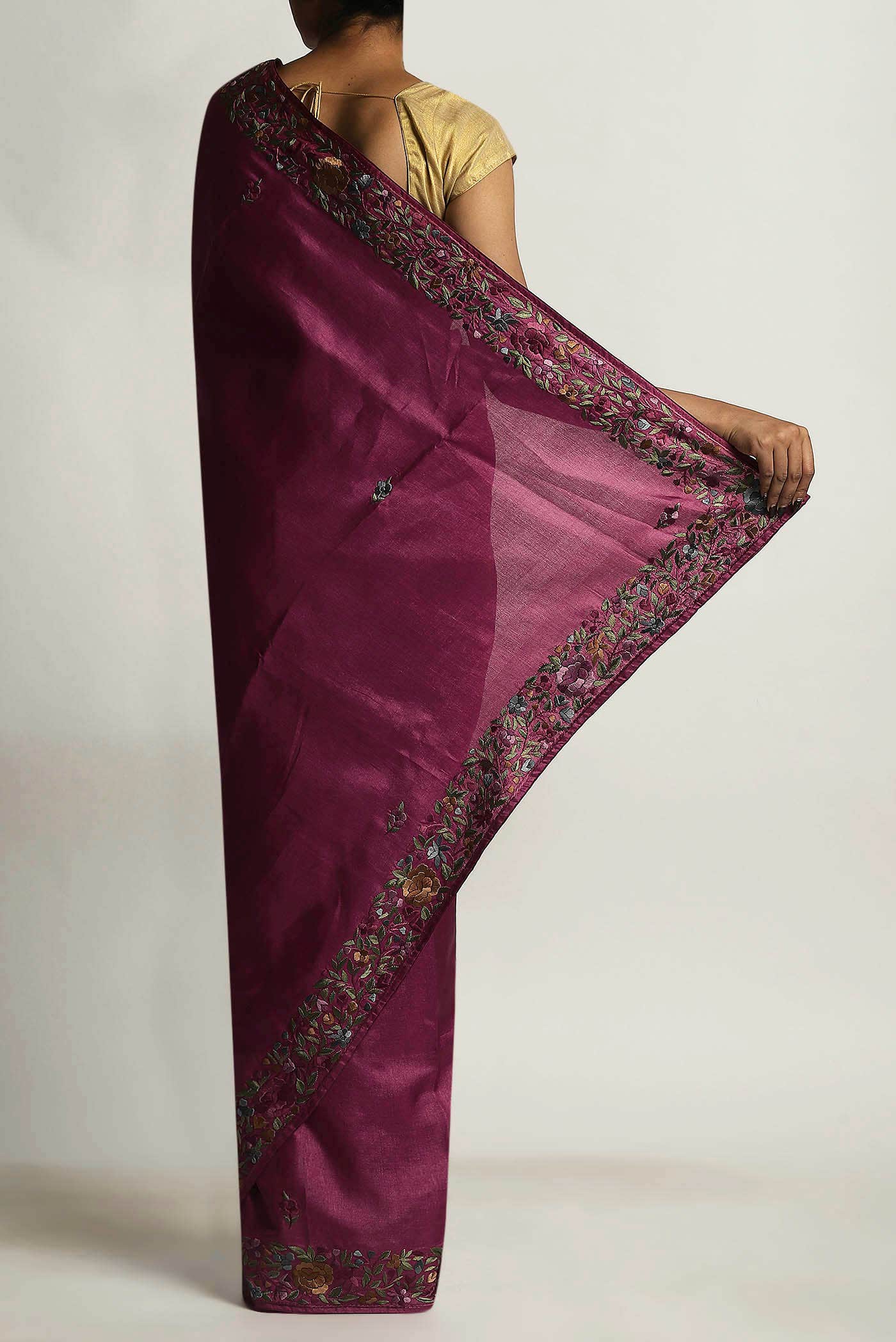 Maroon Tussar Silk Saree
