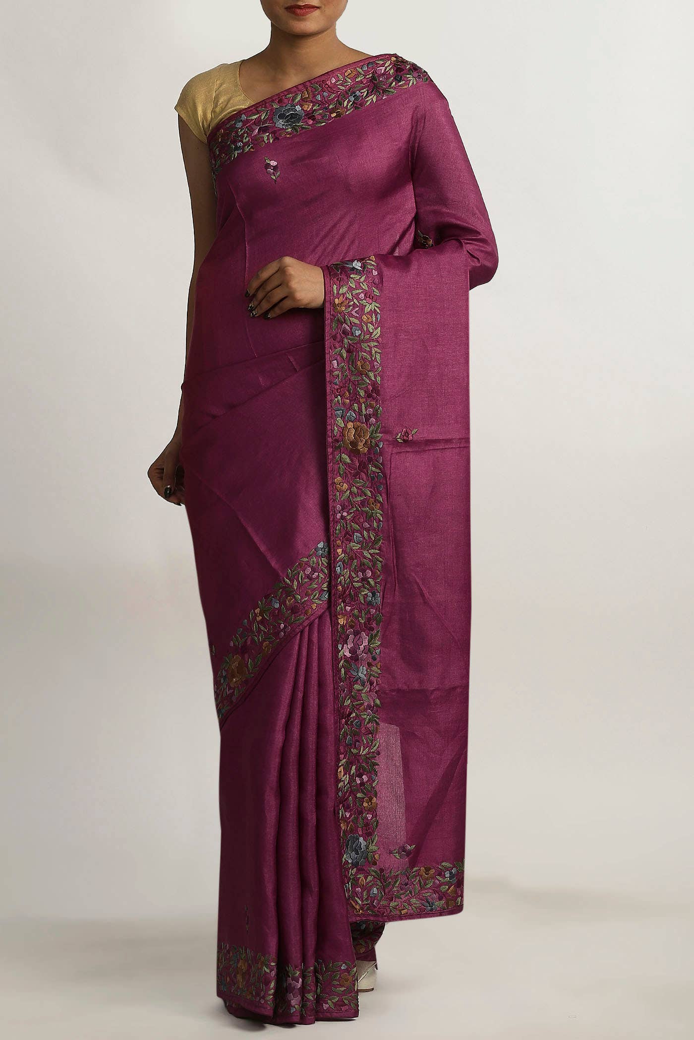 Maroon Tussar Silk Saree