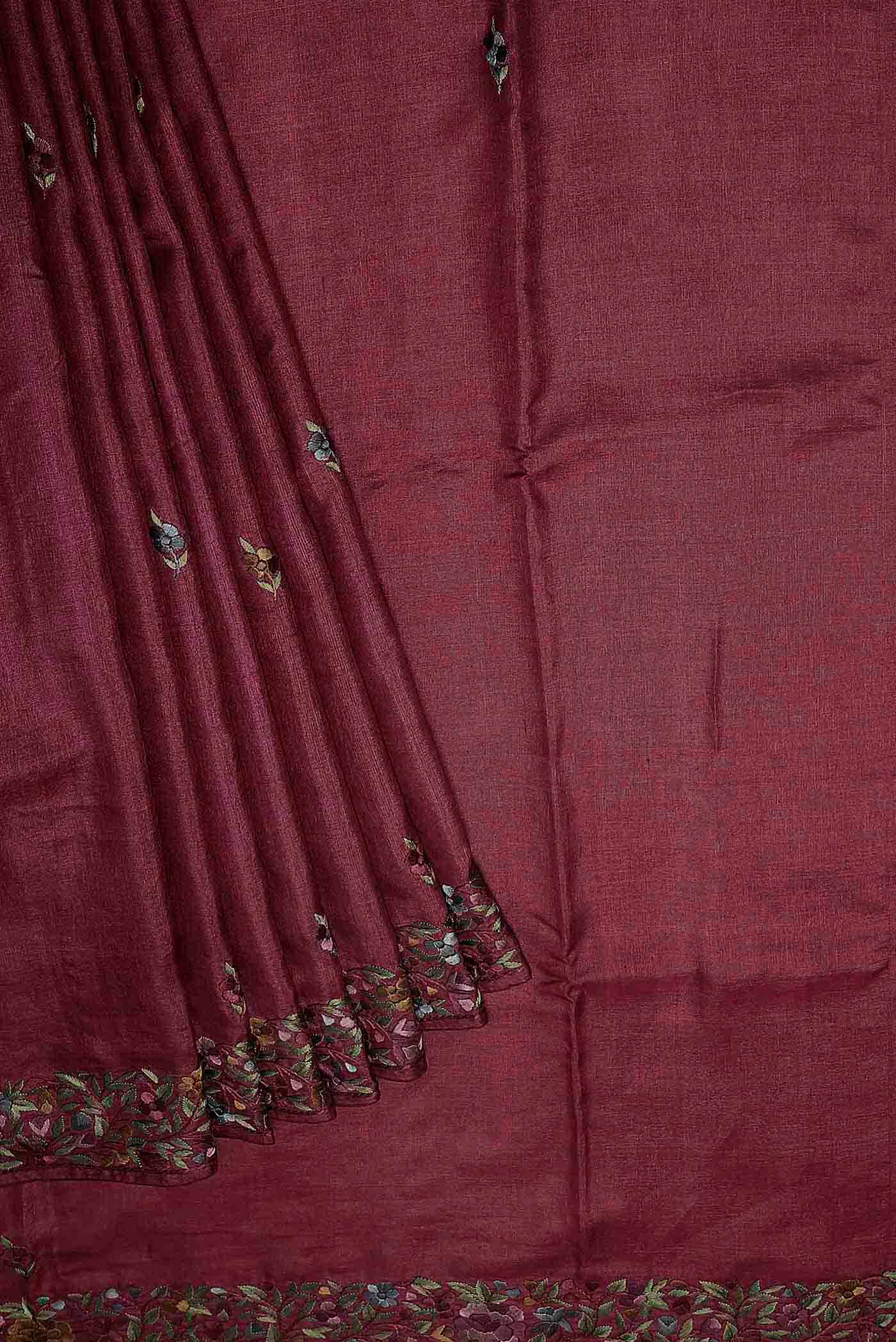 Maroon Tussar Silk Saree