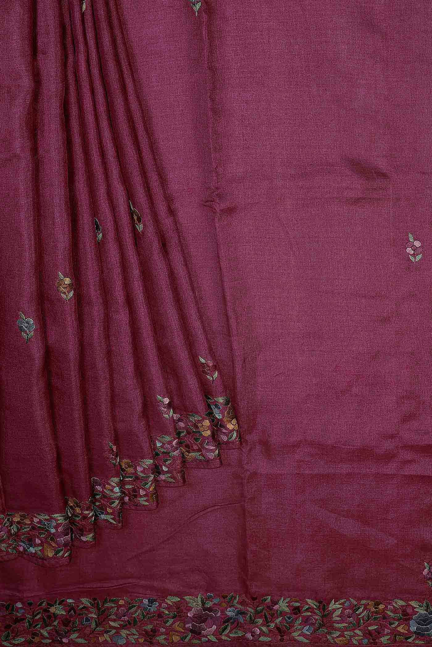 Maroon Tussar Silk Saree