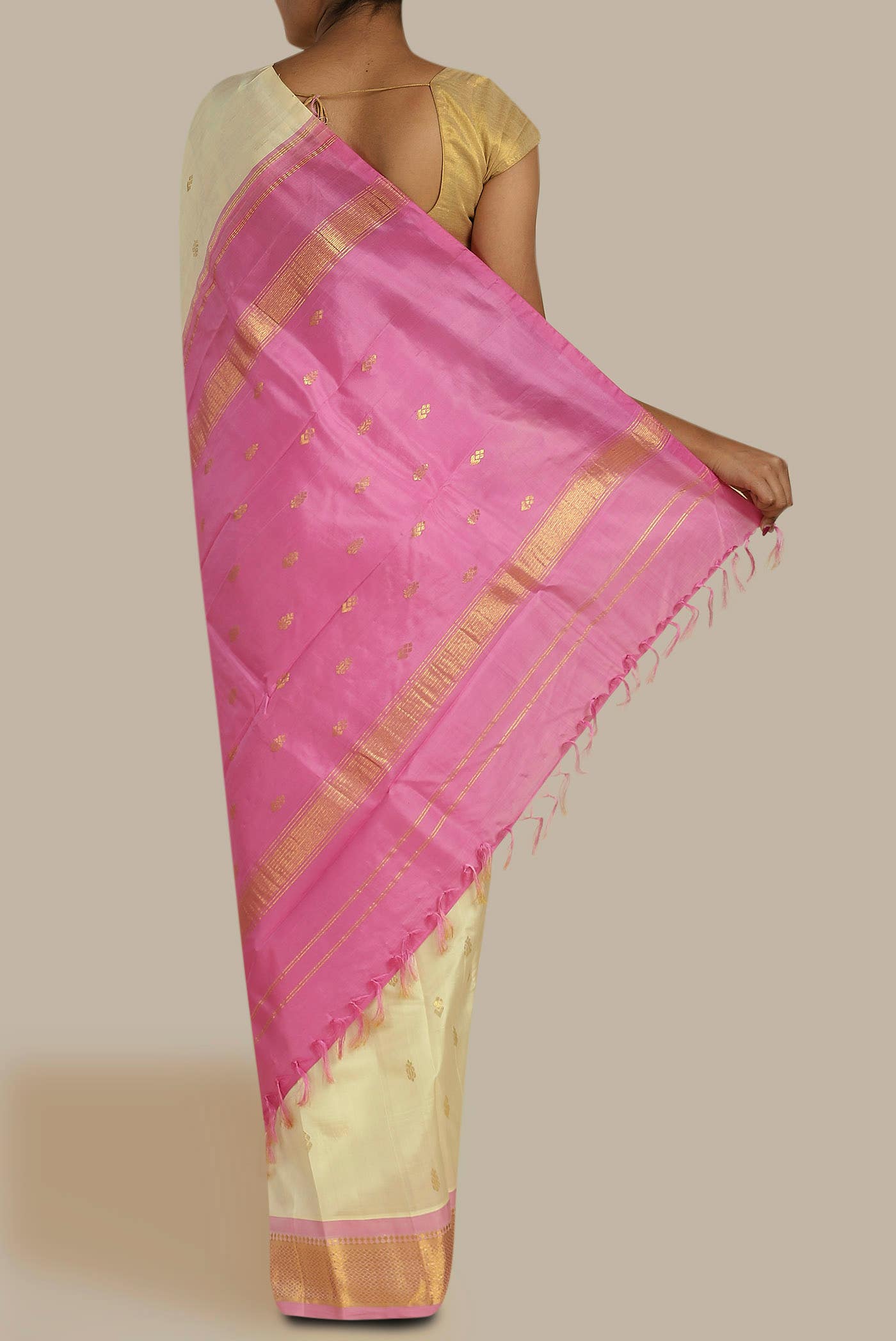Cream Kanchipuram Silk Saree