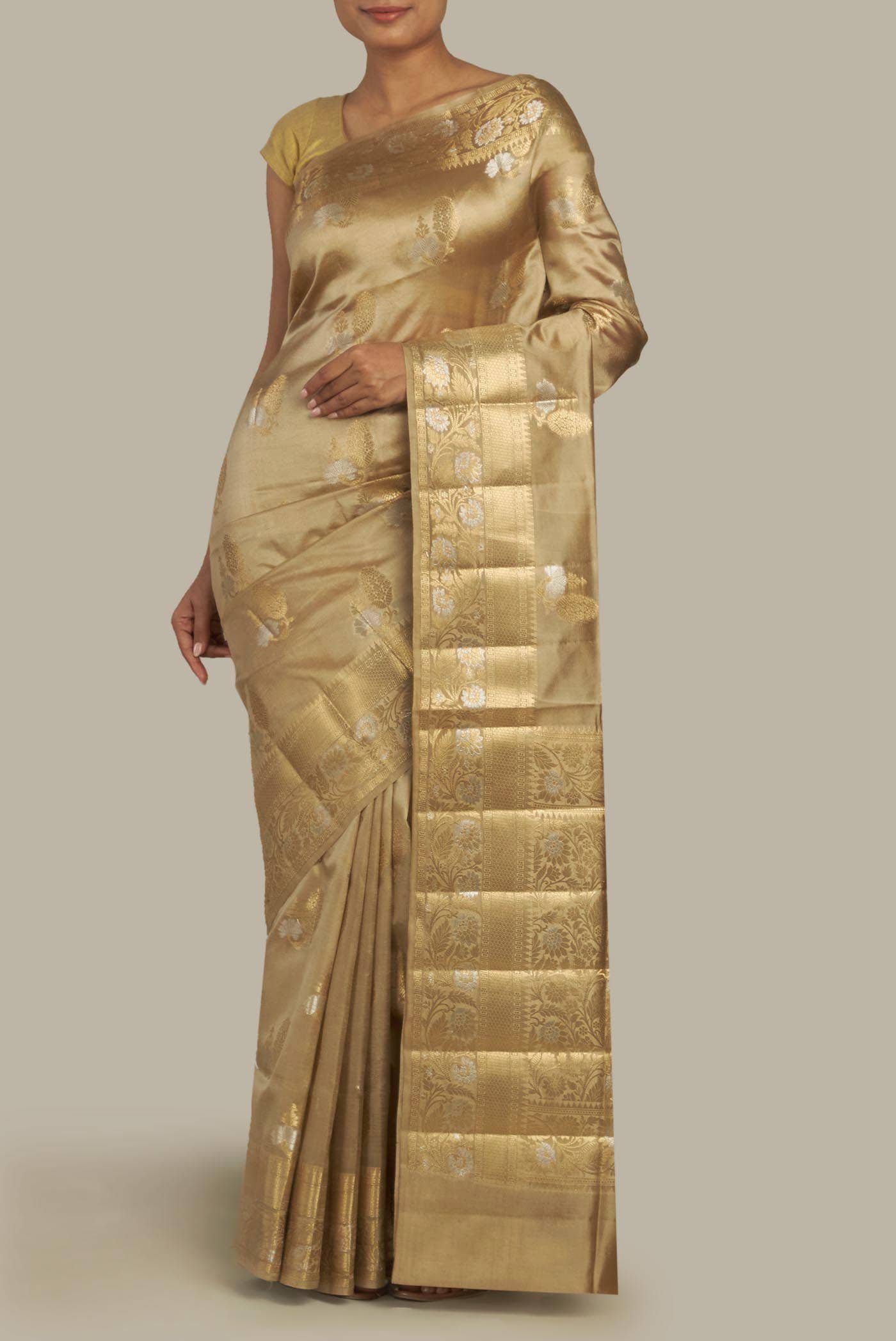 Beige Banarasi Tussar Silk Saree