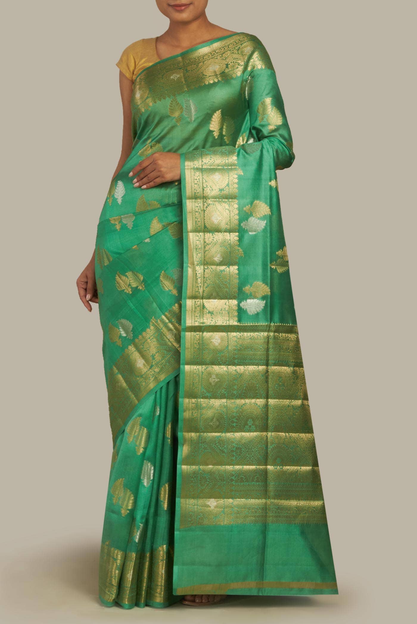 Green Banarasi Tussar Silk Saree