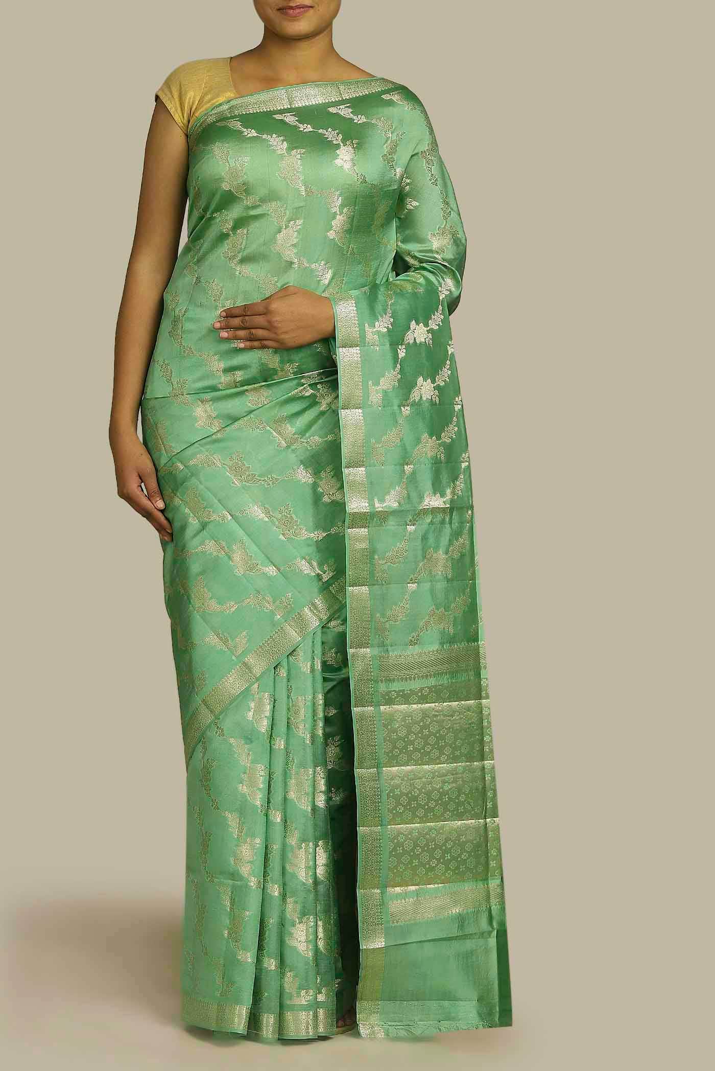 Green Banarasi Raw Silk Saree