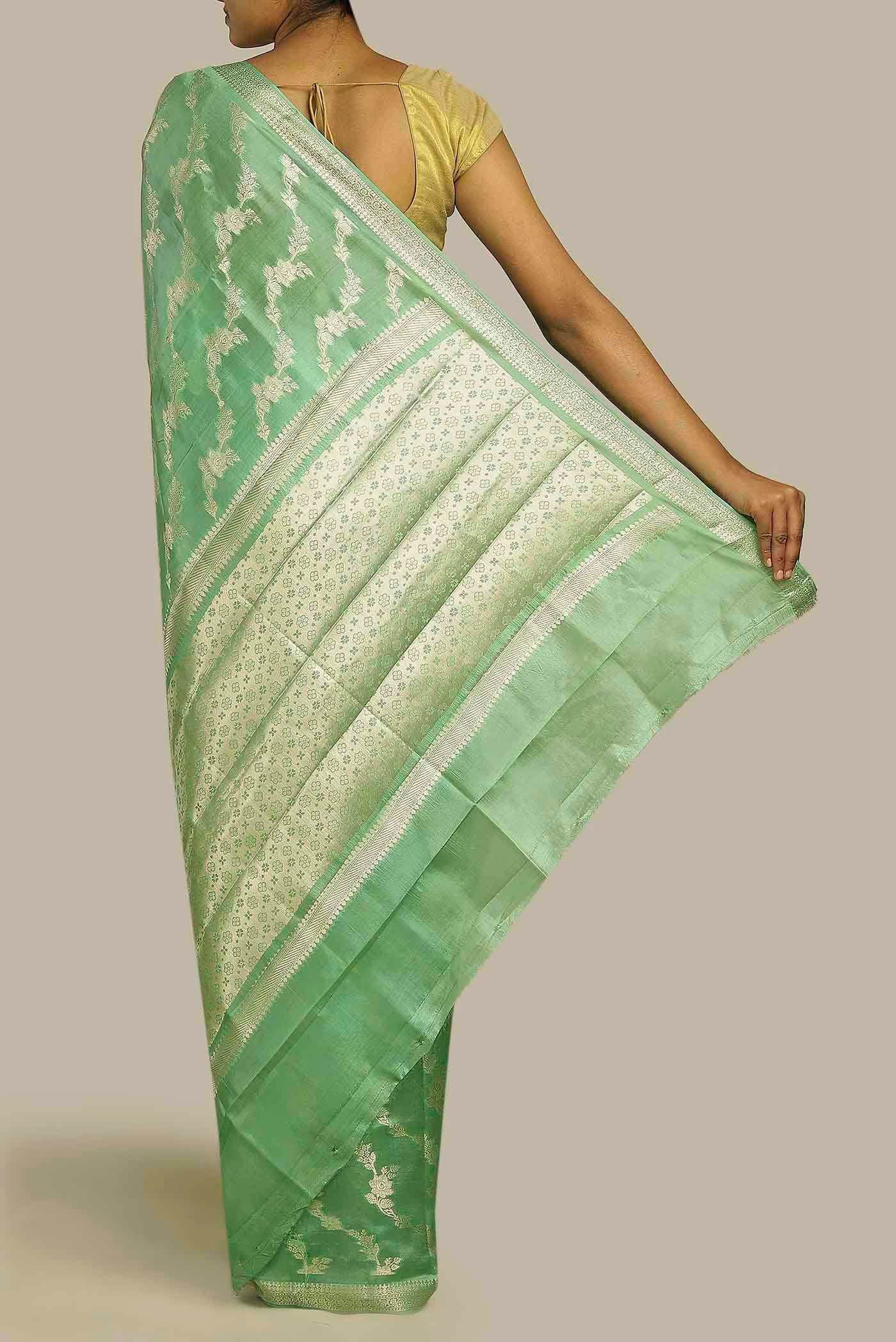 Green Banarasi Raw Silk Saree