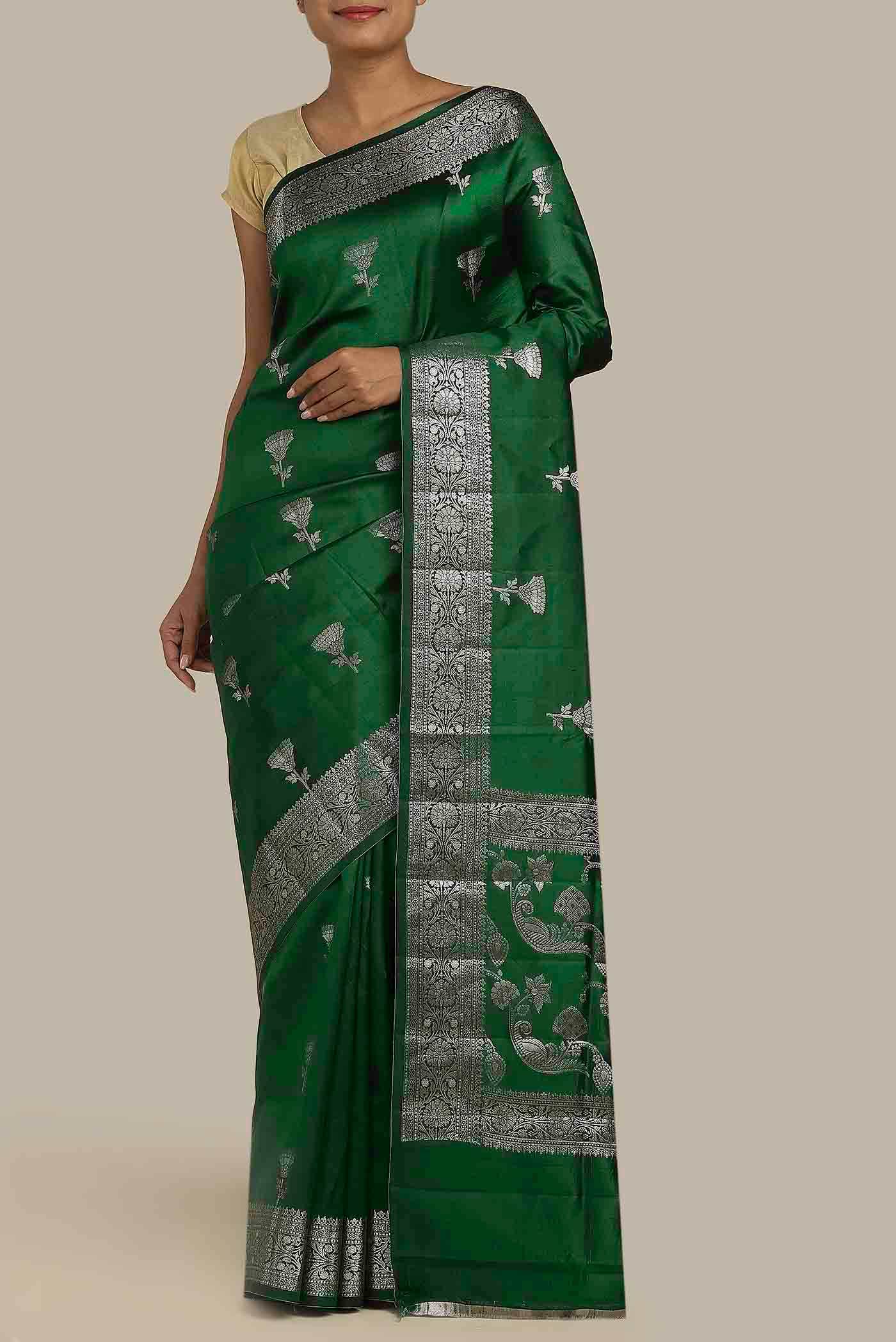 Green Banarasi Raw Silk Saree