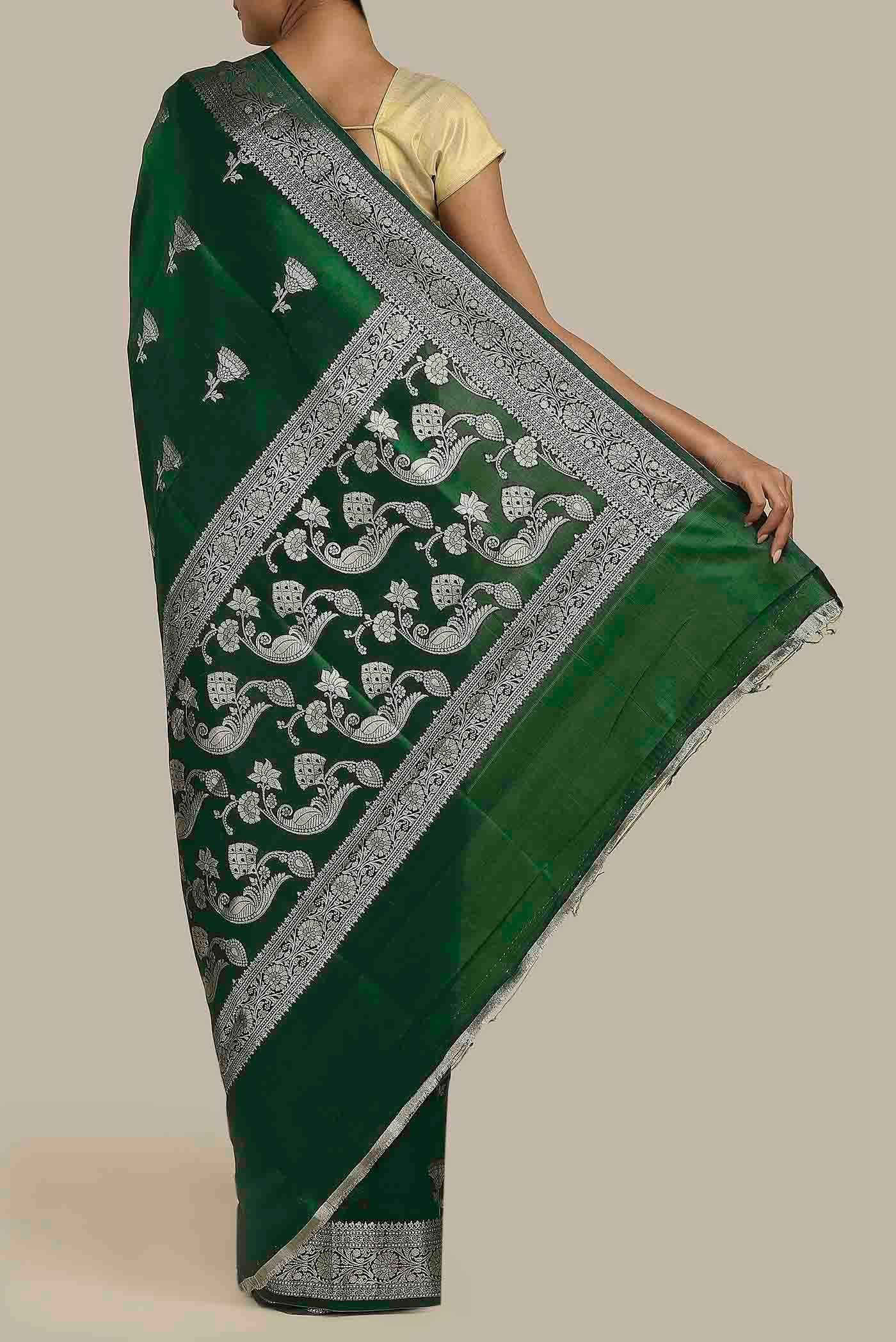 Green Banarasi Raw Silk Saree