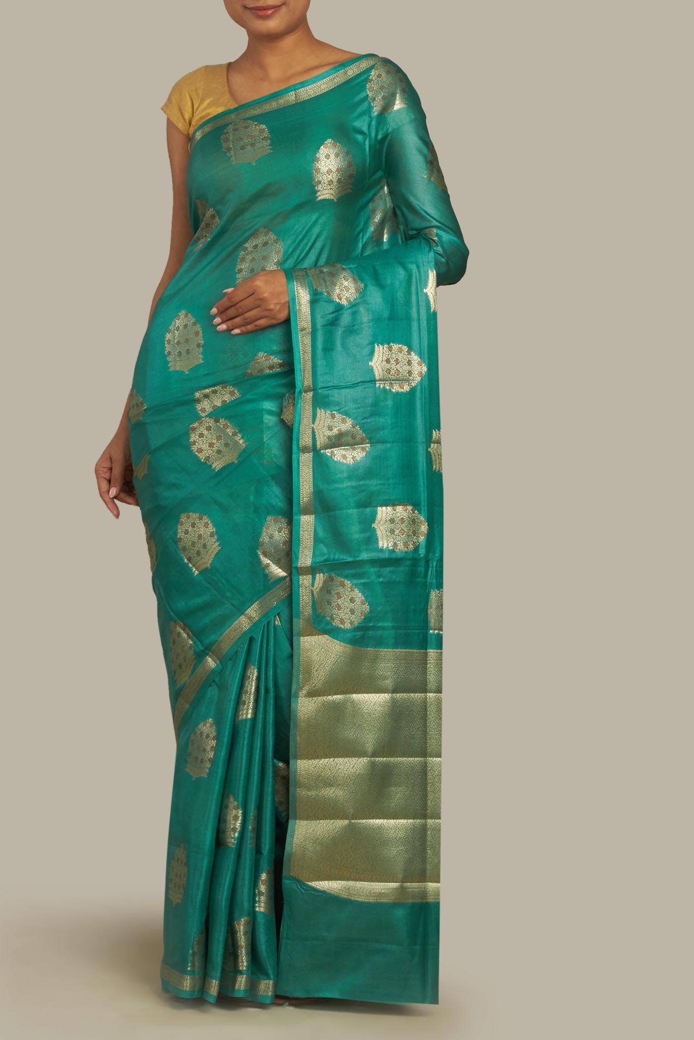 Green Banarasi Tussar Silk Saree