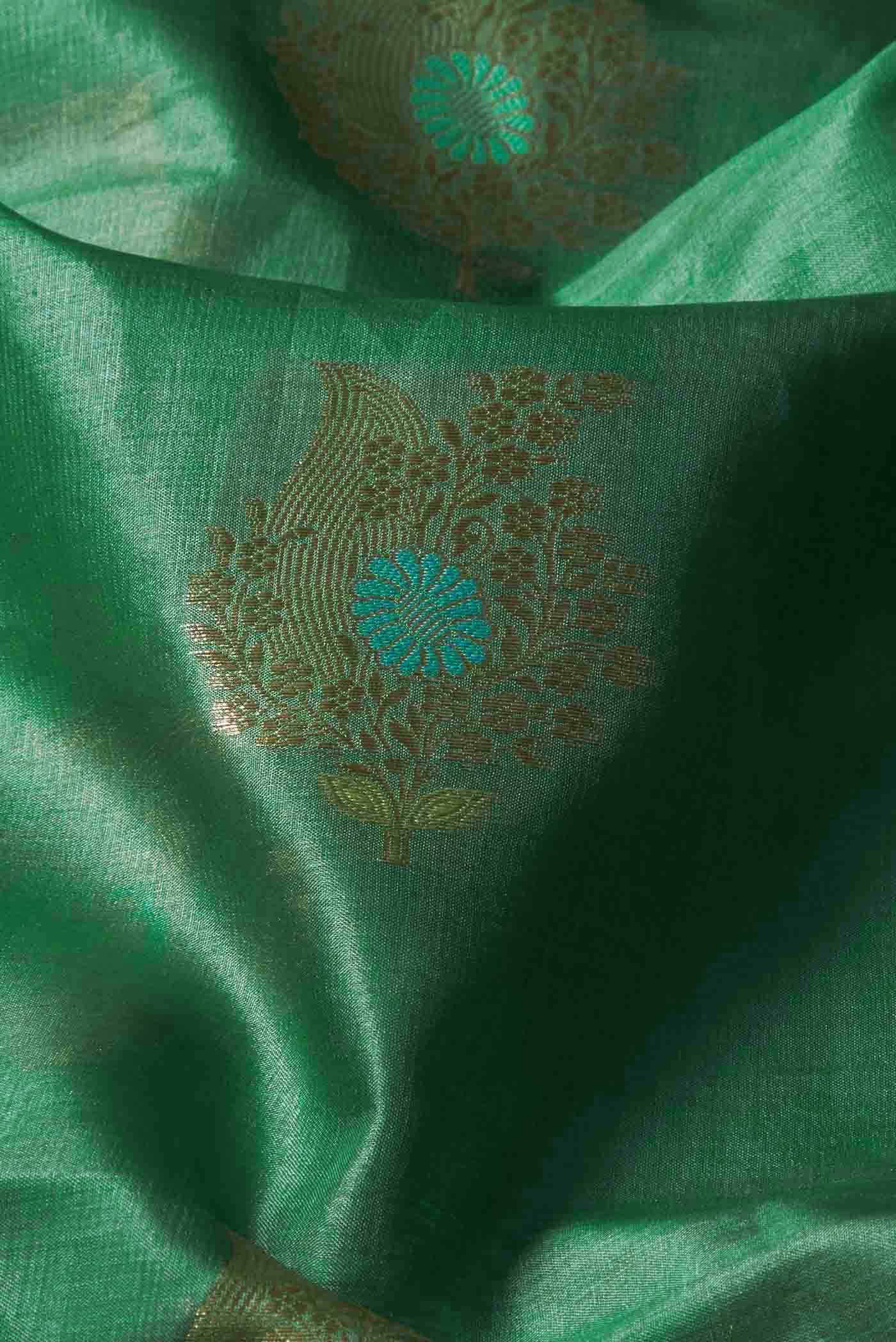 Green Banarasi Tussar Silk Saree