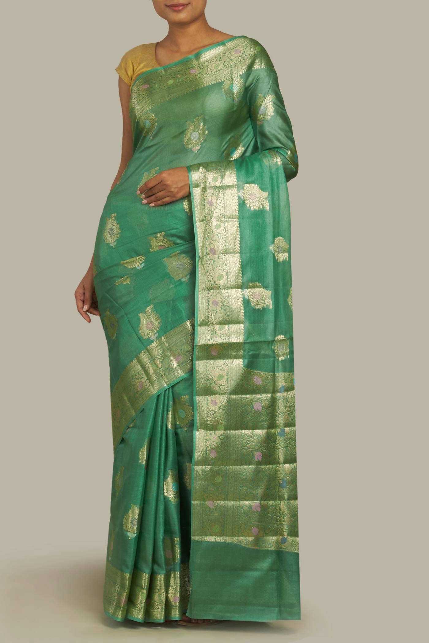 Green Banarasi Tussar Silk Saree