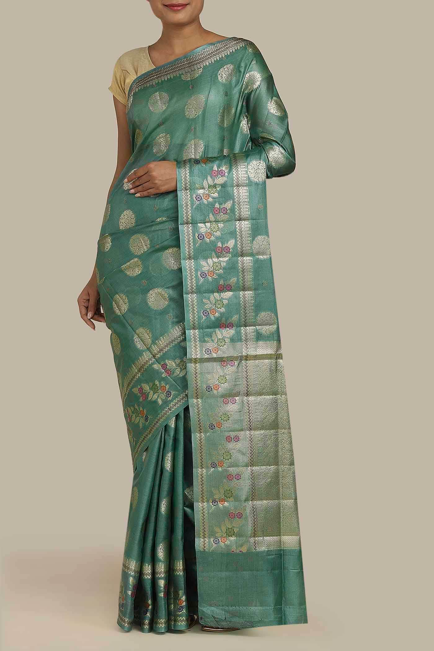 Green Banarasi Tussar Silk Saree