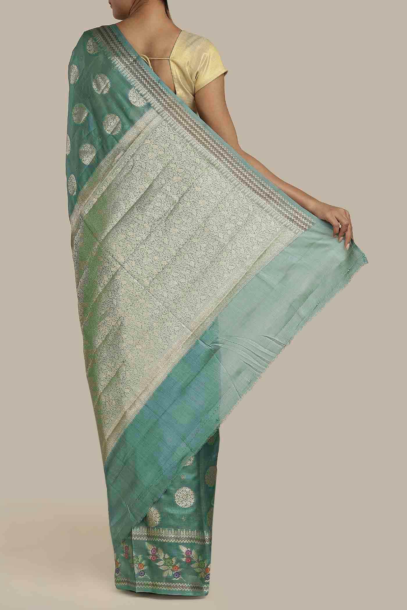 Green Banarasi Tussar Silk Saree
