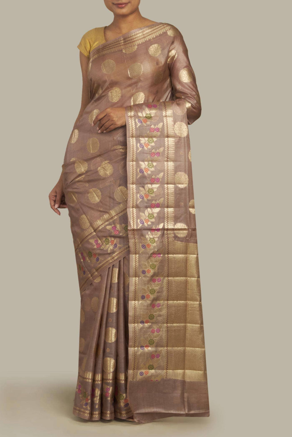 Beige Banarasi Tussar Silk Saree