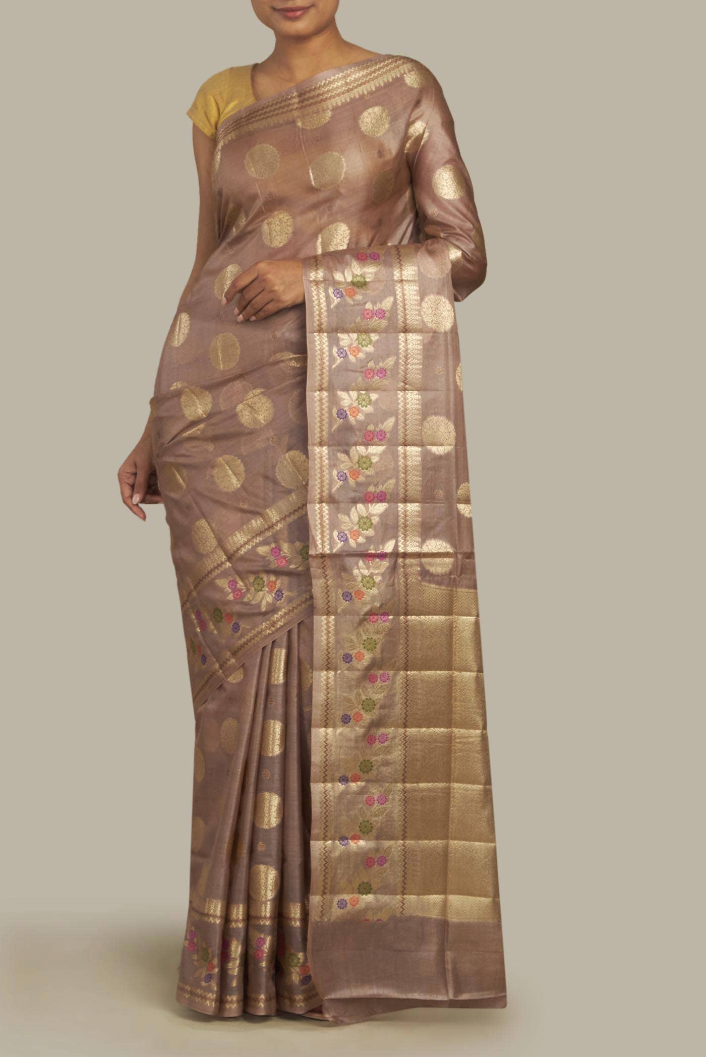 Beige Banarasi Tussar Silk Saree