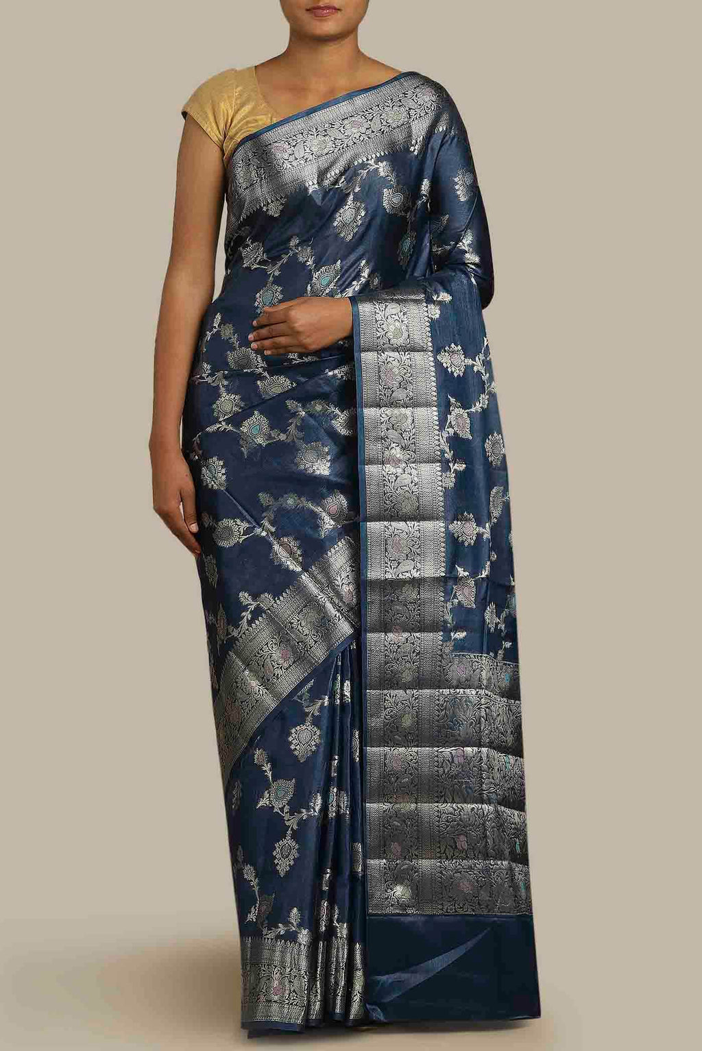 Blue Banarasi Tussar Silk Saree